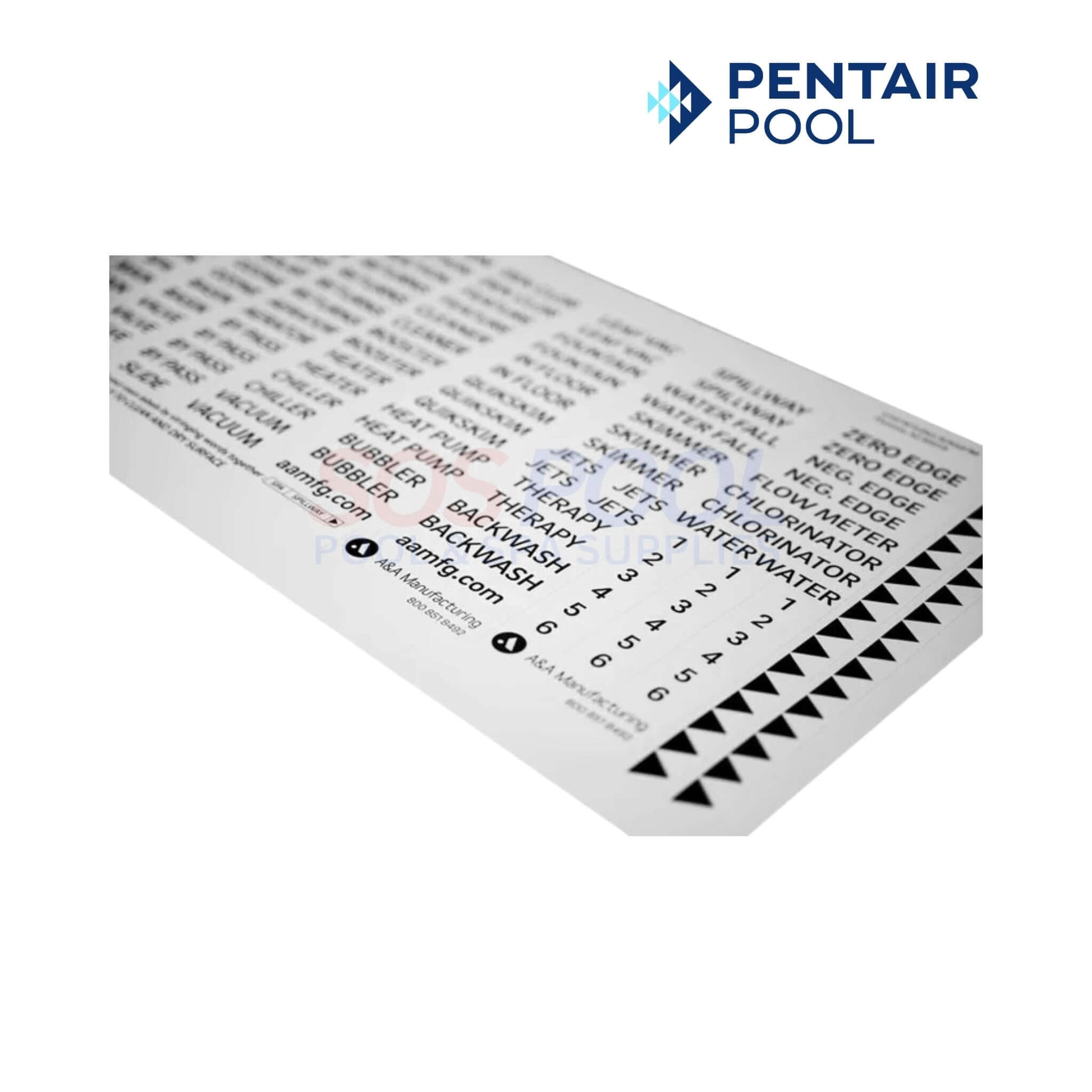 Pentair A&A In-Floor Plumbing Labels | 523186 | 542583 with clear text, ideal for pool cleaning systems, resistant to chlorine.