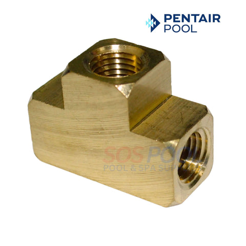 Pentair Brass Tee 71982 for Purex SMBW Filters, 1/4-inch fitting, SOS Pool quality, durable and leak-resistant.