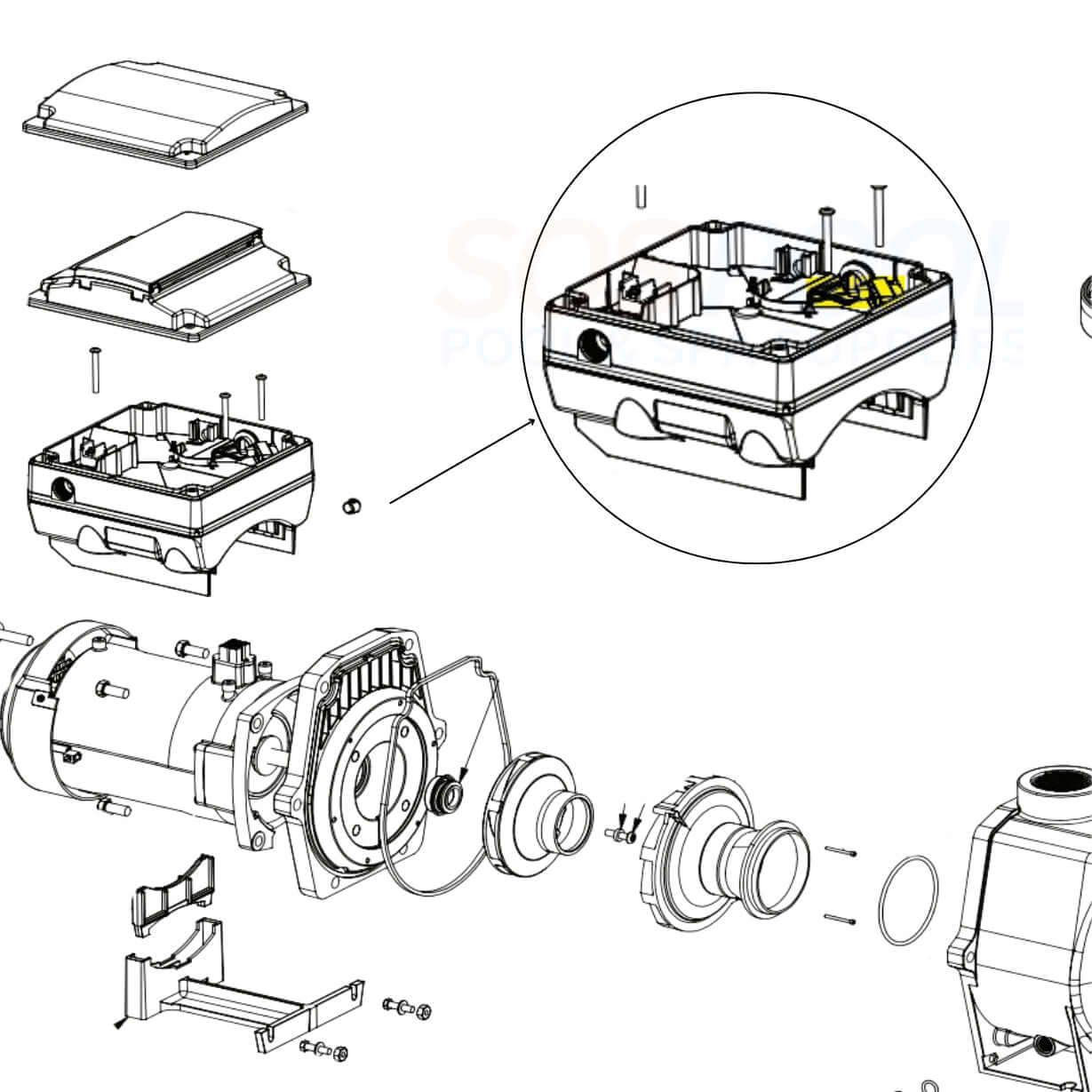 Pentair IntelliFlo Pump exploded view diagram with all components labeled for repair and maintenance, SOS Pool.