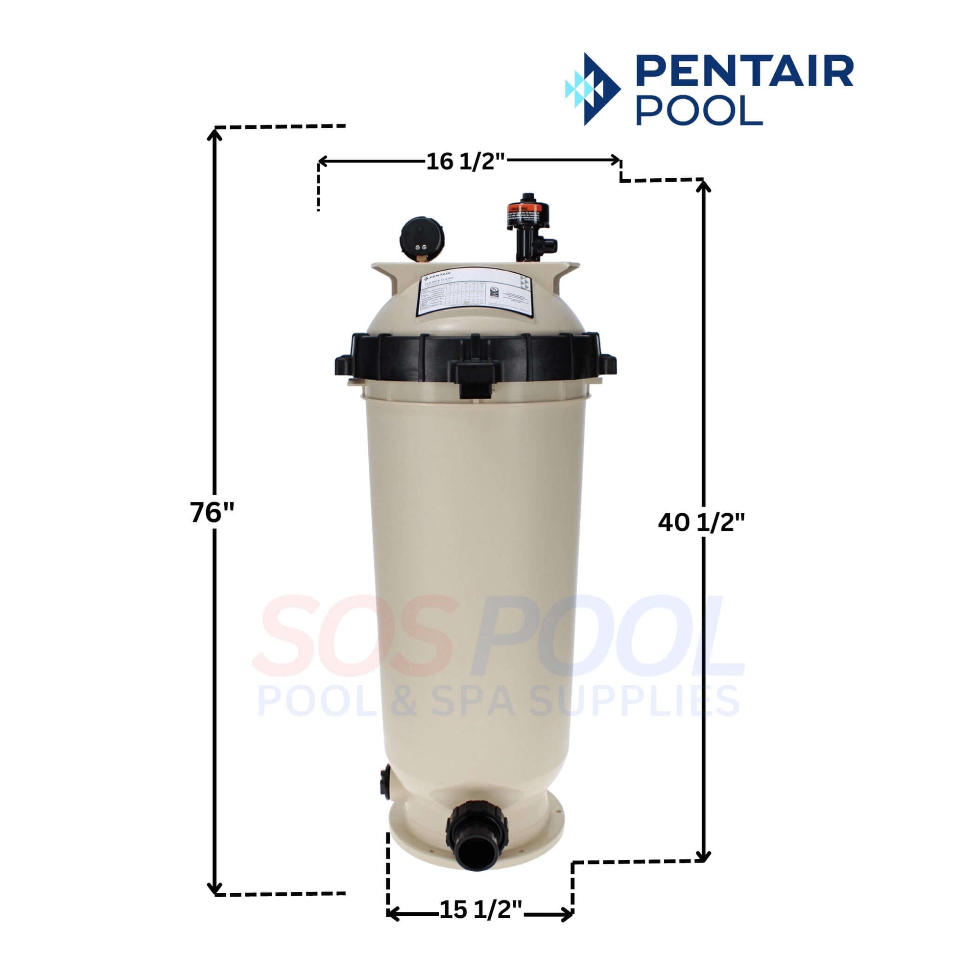 Pentair Clean & Clear Cartridge Filter Model EC-160317 from SOS Pool, dimensions 76" x 16.5" x 15.5" for optimal filtration.