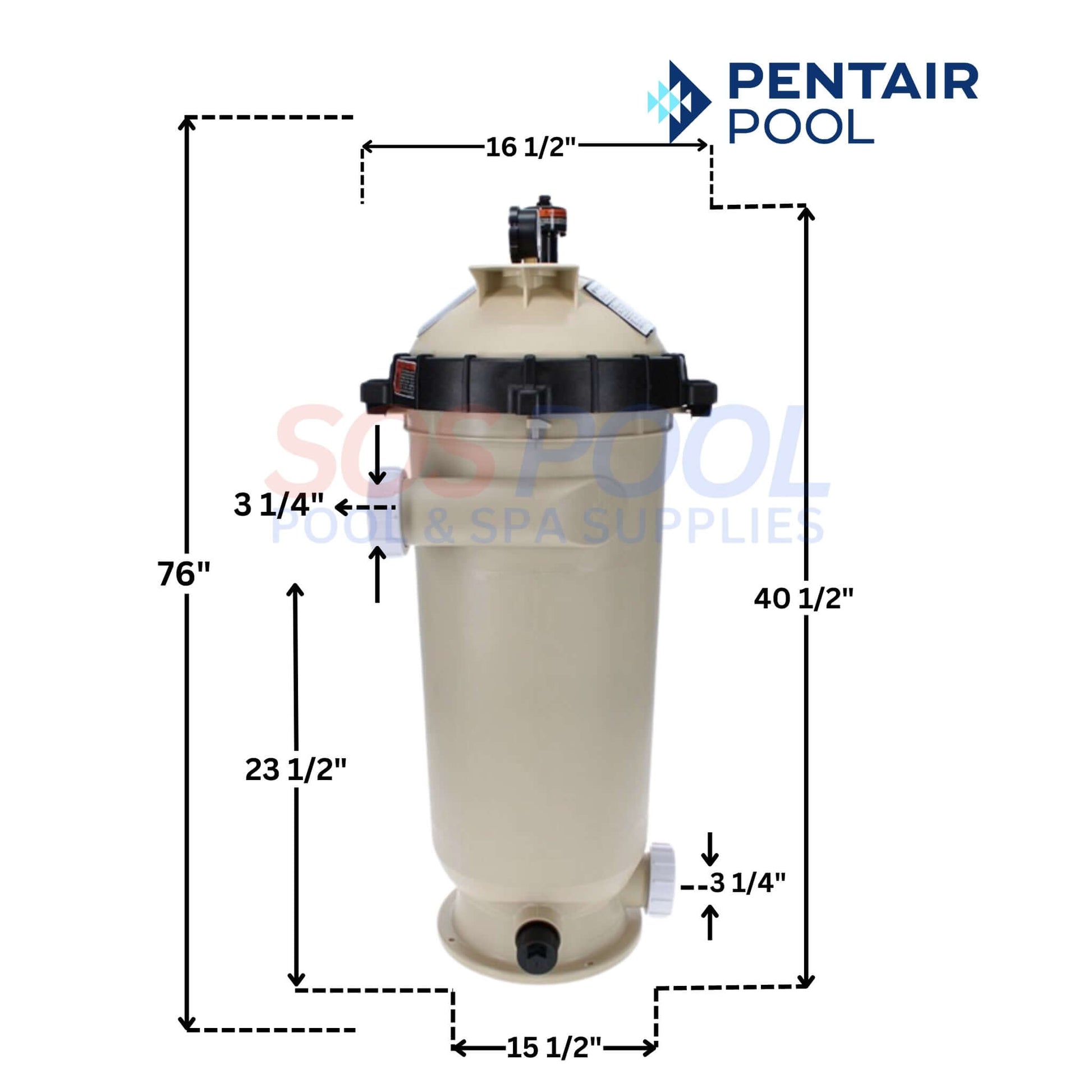 Pentair Clean & Clear Cartridge Filter dimensions 76" height, 16" width, 200 sq ft filtration area at SOS Pool.