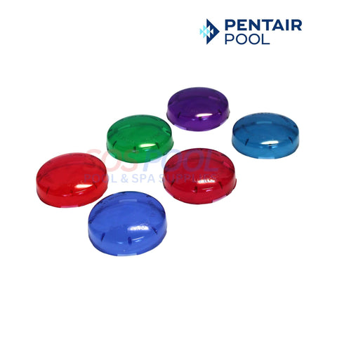 Pentair Color Lens Cover Kit 6-Pack for SpaBrite | 650019, featuring red, green, purple, blue lenses for customizable pool lighting.