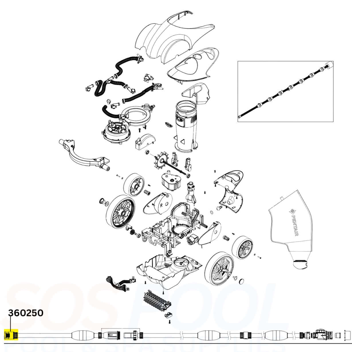 Pentair Feedline Quick Connect Kit 360250 assembly diagram for Racer Cleaners at SOS Pool.