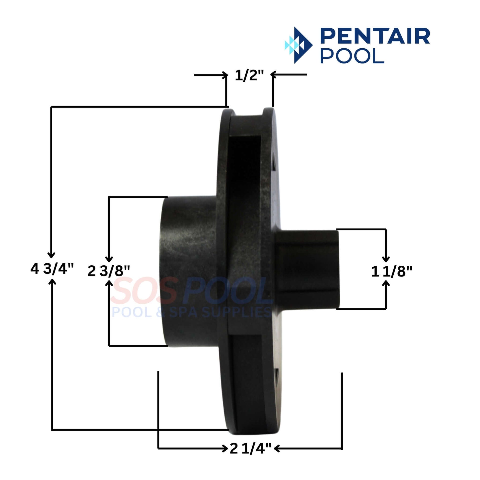 Pentair Impeller Assembly 355086 dimensions for SuperMax & SuperFlo Pumps, 2 HP, SOS Pool supplies.