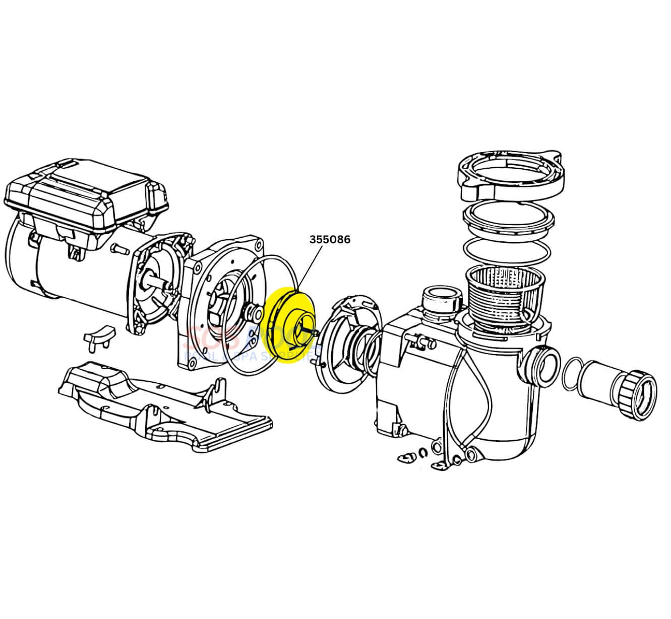 Pentair Impeller Assembly 355086 for SuperMax and SuperFlo Pumps, 2 HP, ensuring efficient water circulation for SOS Pool.