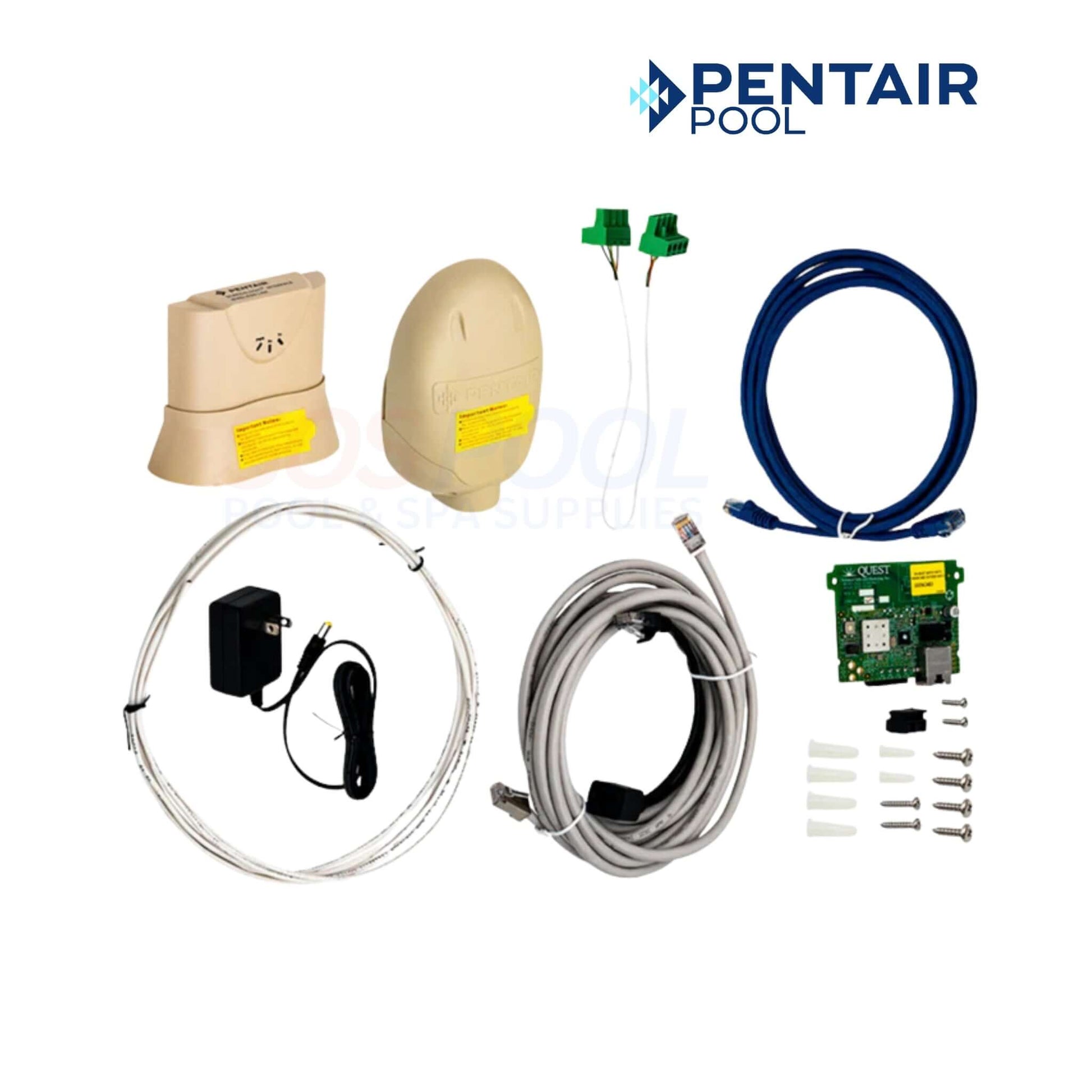 Pentair 523557 IntelliCenter Wi-Fi Wireless Link Kit, includes transceivers, cables, power adapter for pool automation systems.