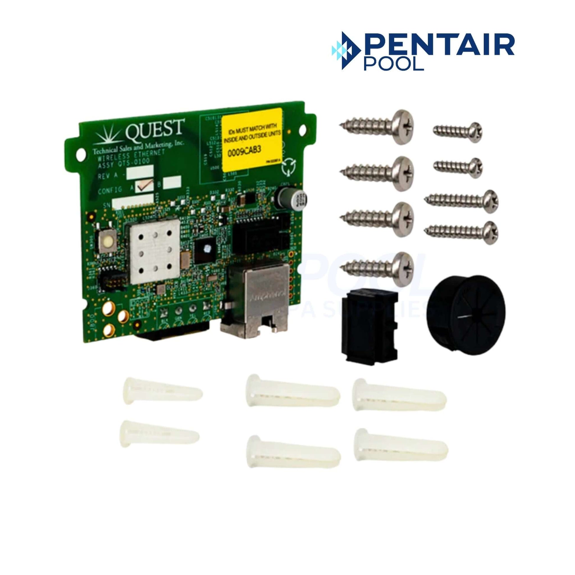 Pentair IntelliCenter Wi-Fi Wireless Link Kit 523557 includes a circuit board, screws, and connectors for reliable pool automation.