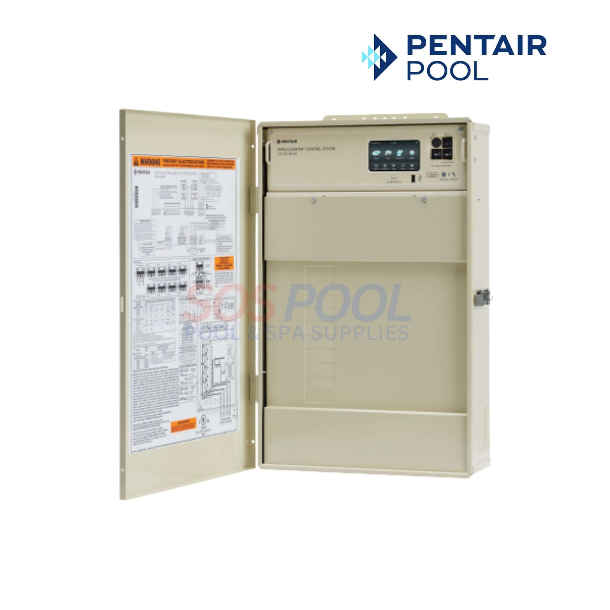 Pentair IntelliCenter i8PS Control System With ICL Plus40 | 523961, opened control panel showcasing layout and digital interface for pool automation.