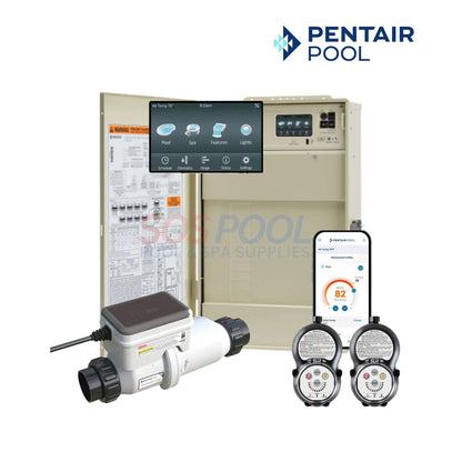 Pentair IntelliCenter i8PS Control System With ICL Plus40 | 523961, showing user interface, wireless control, and IntelliChlor system.