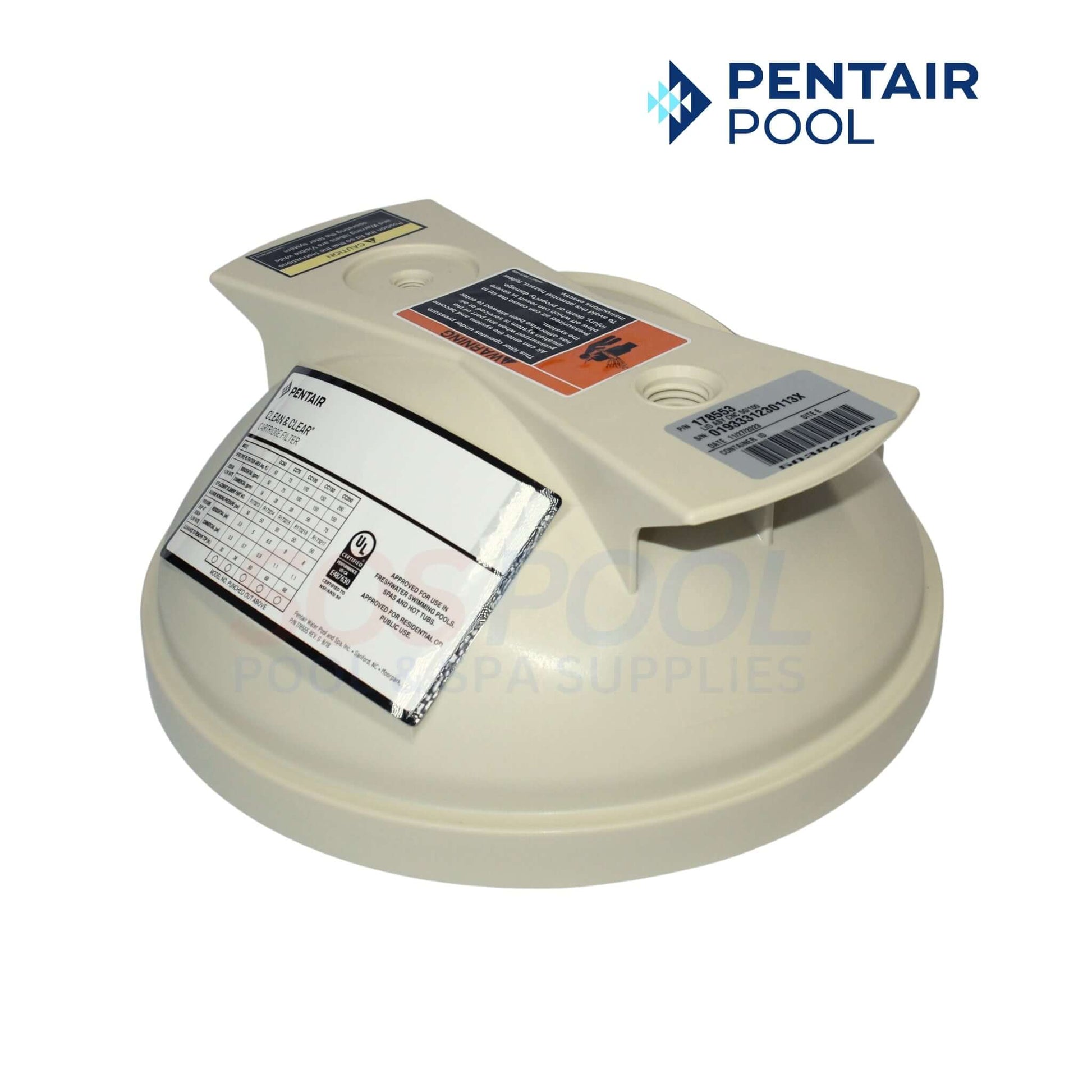 Pentair Lid for Clean and Clear 50 100 125 Filters 178553, almond-colored lid for efficient pool filtration at SOS Pool.