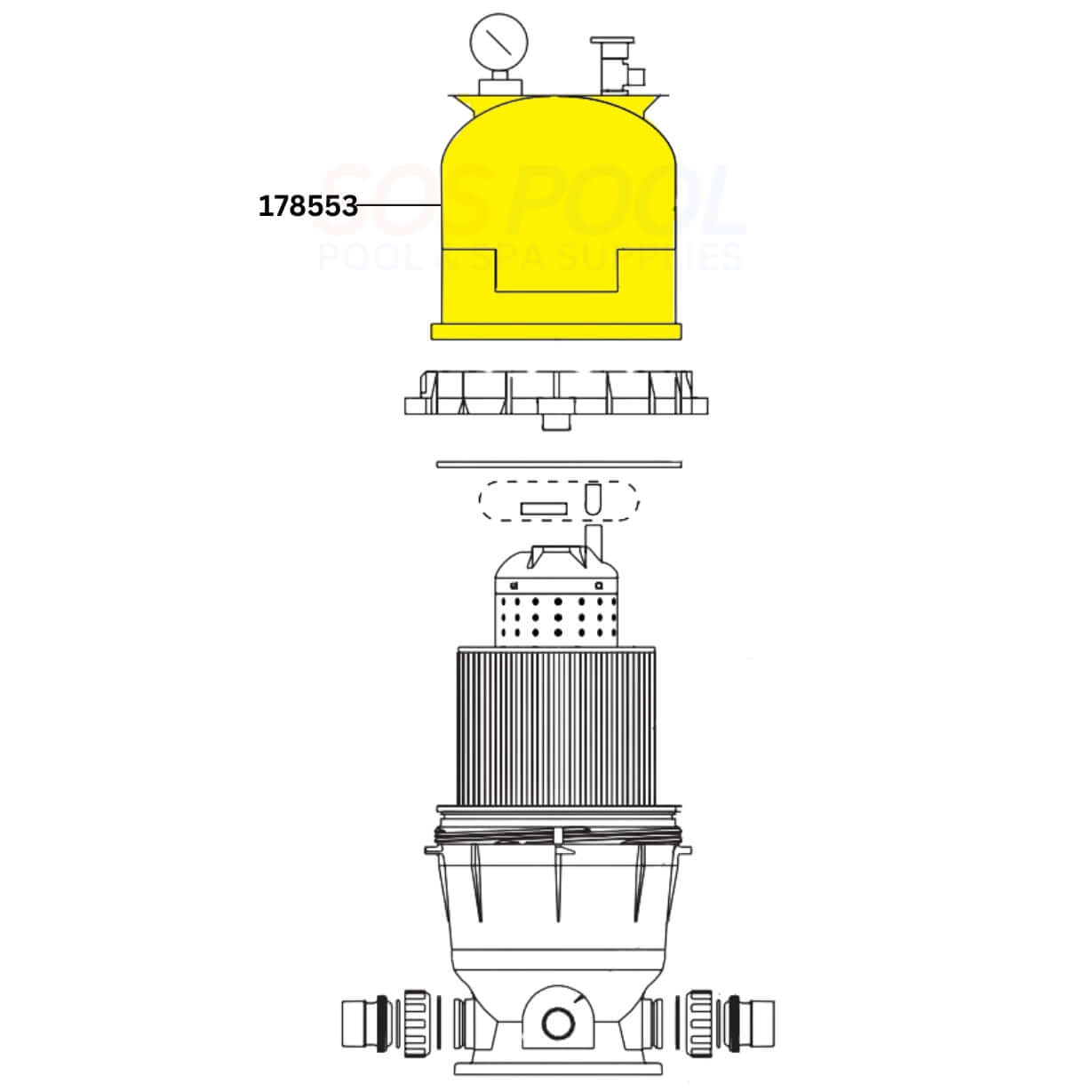 Pentair Lid 178553 for Clean and Clear 50, 100, 125 Filters. OEM lid assembly for SOS Pool filtration systems.