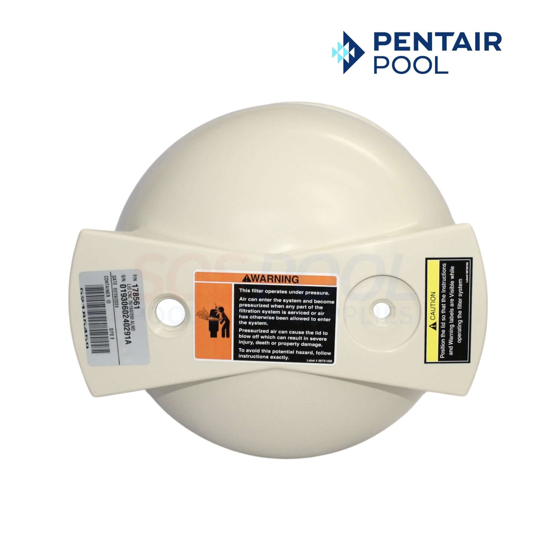 Pentair lid for Clean and Clear 75, 150, and 200 filters, part number 178561, almond-colored pool filter accessory.