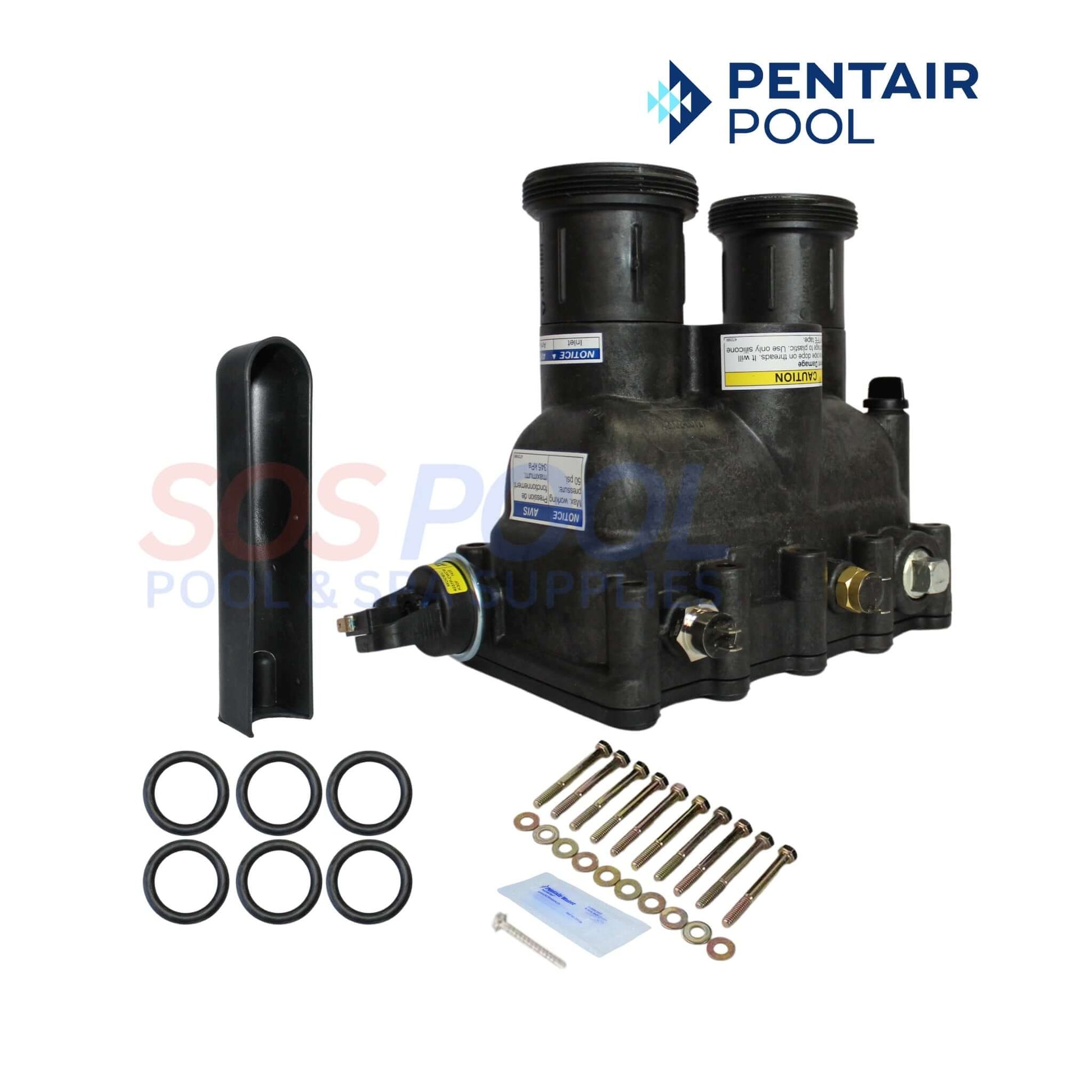Pentair manifold kit for MasterTemp & Max-E-Therm heaters 200 & 175, essential water connections hub, SOS Pool.