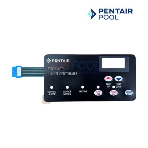 Pentair Membrane Pad ETI 400 Gas Pool Heater controls with SOS Pool branding for efficient temperature management.