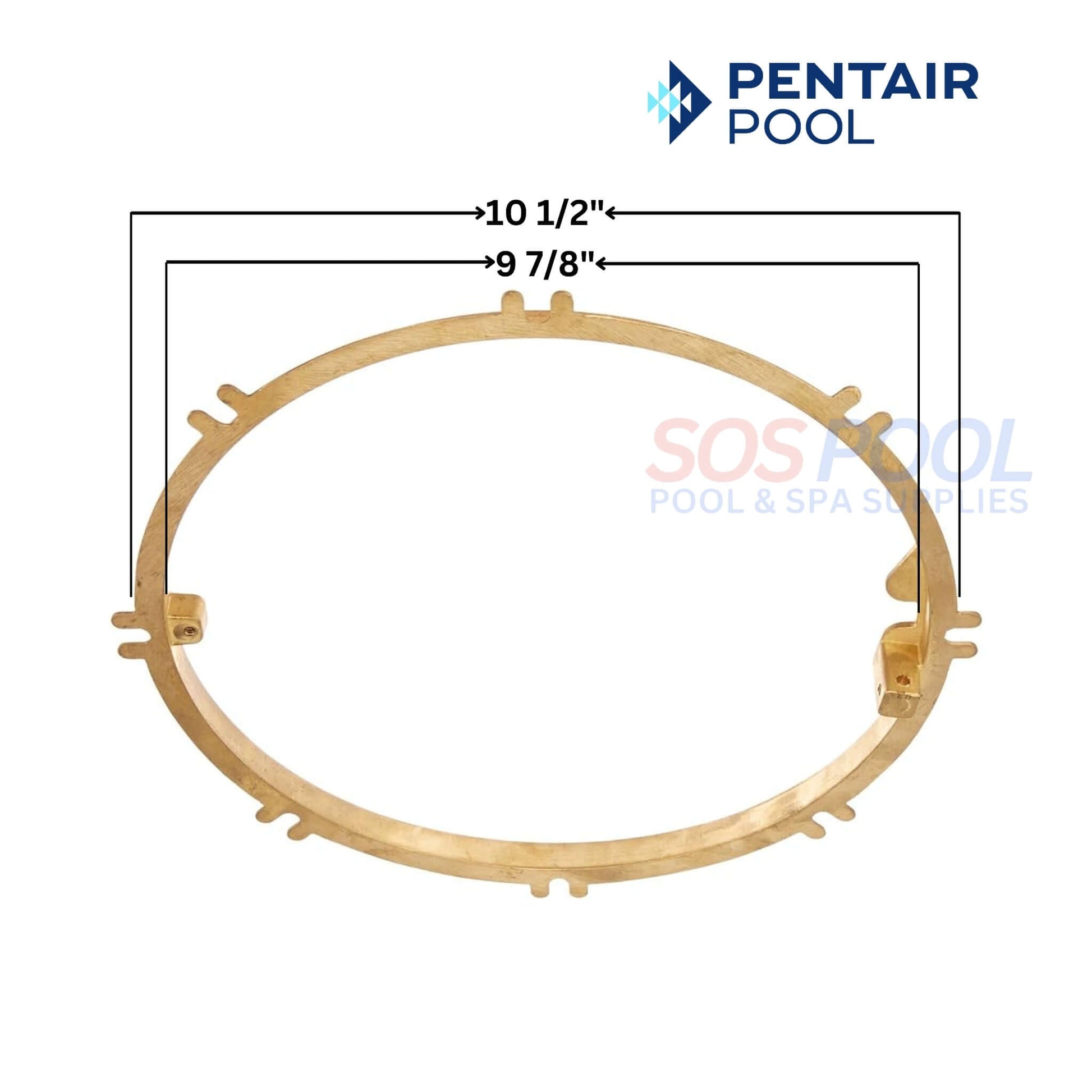 Pentair brass mounting ring 79211600 for large stainless steel niches by SOS Pool, dimensions 10 1/2" x 9 7/8".