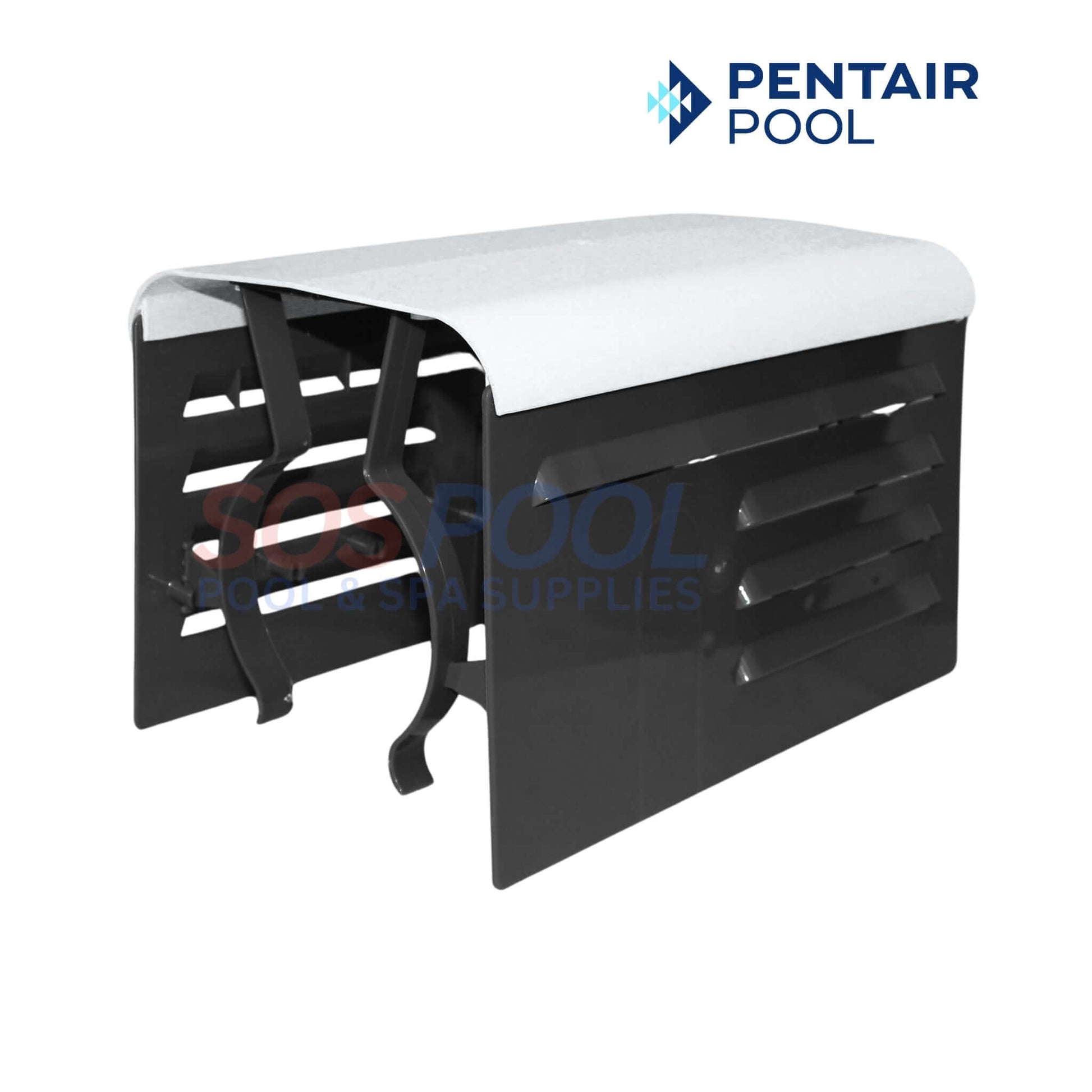 Pentair Pool Pump Motor Cover Noise Reducer R221016 by SOS Pool, UV-resistant, heat-resistant, black and white design.