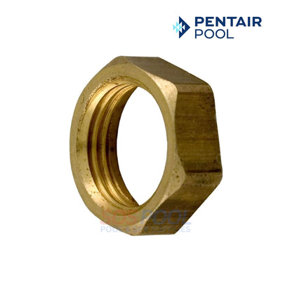 Pentair Purex CF Hex Nut | 071407 shown from above, brass color, robust design for secure fit in swimming pool filtration systems.