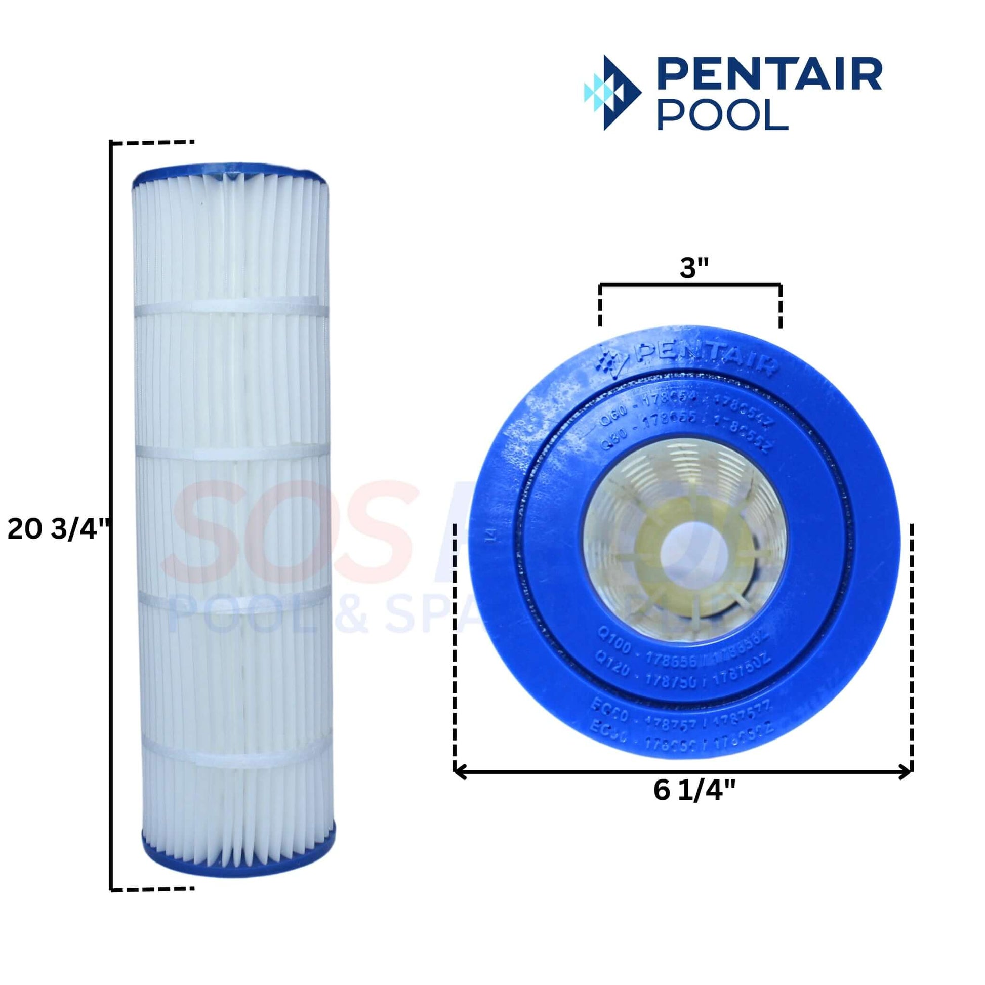 Pentair Quad DE 60 Filter Cartridge 178654, 20 3/4" x 6 1/4" x 3", Efficient for Pool & Spa maintenance by SOS Pool.