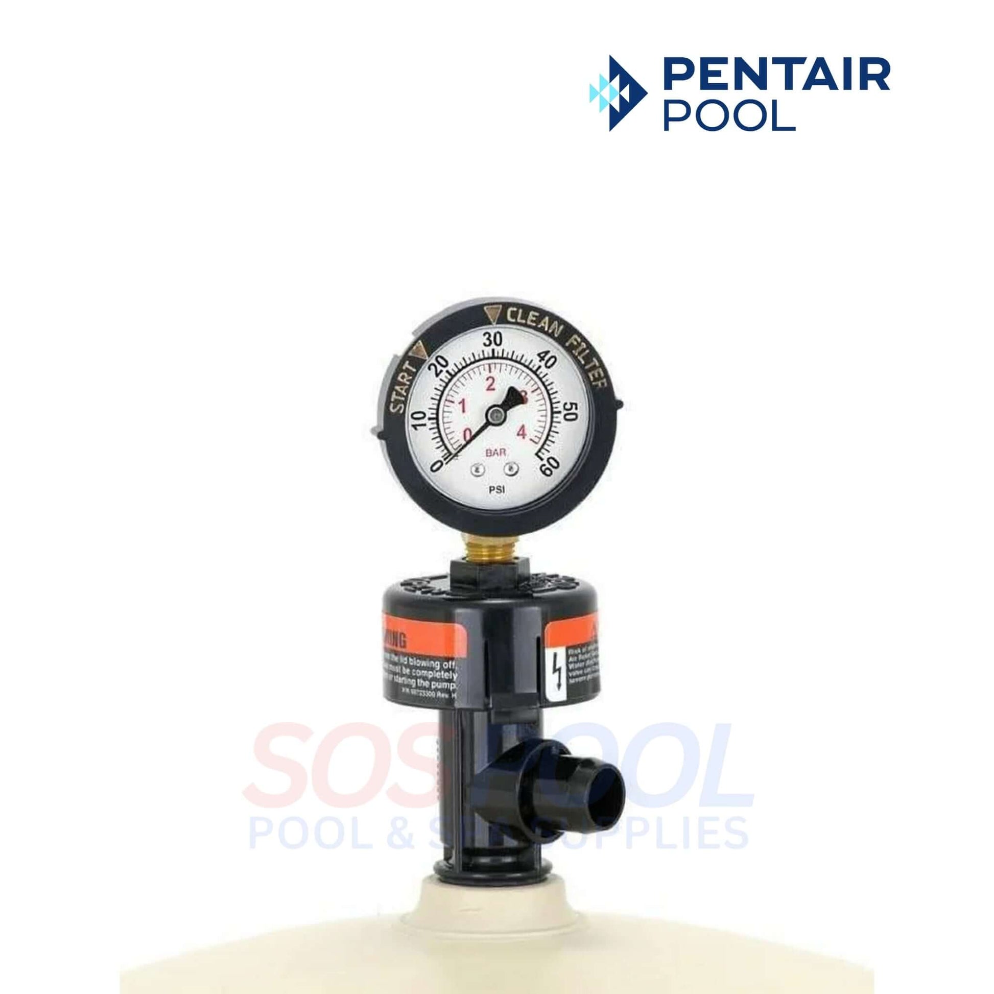Pentair Pool gauge showing clean filter pressure for Quad DE Cartridge Style Filter at SOS Pool.