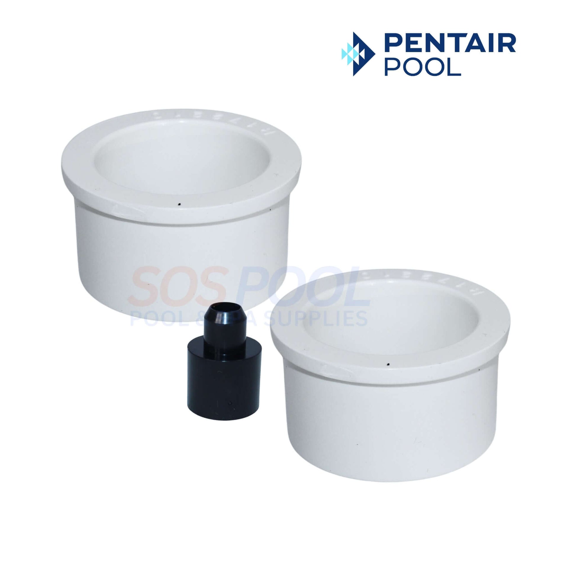 Pentair Pool fitting kit with two white hubs and black connector for SOS Pool supplies.
