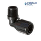 Pentair Rainbow Feeder 90° Elbow Tube With Nut | R172272 in black, used for plumbing in Rainbow feeders for swimming pools. SOS Pool supplies.