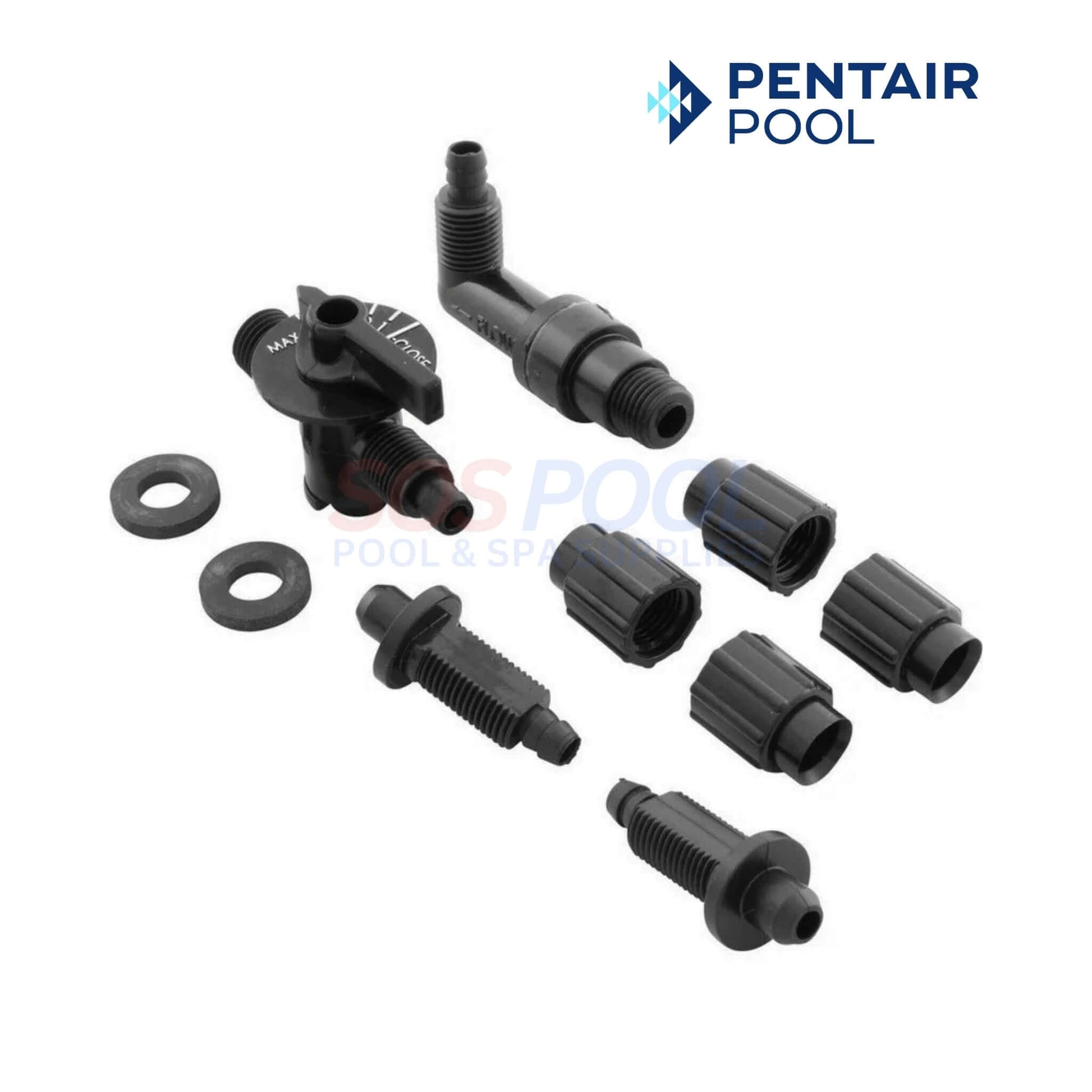 Pentair Rainbow Feeder Replacement Parts Kit | R172064 includes black connectors, seals for pool maintenance from SOS Pool.