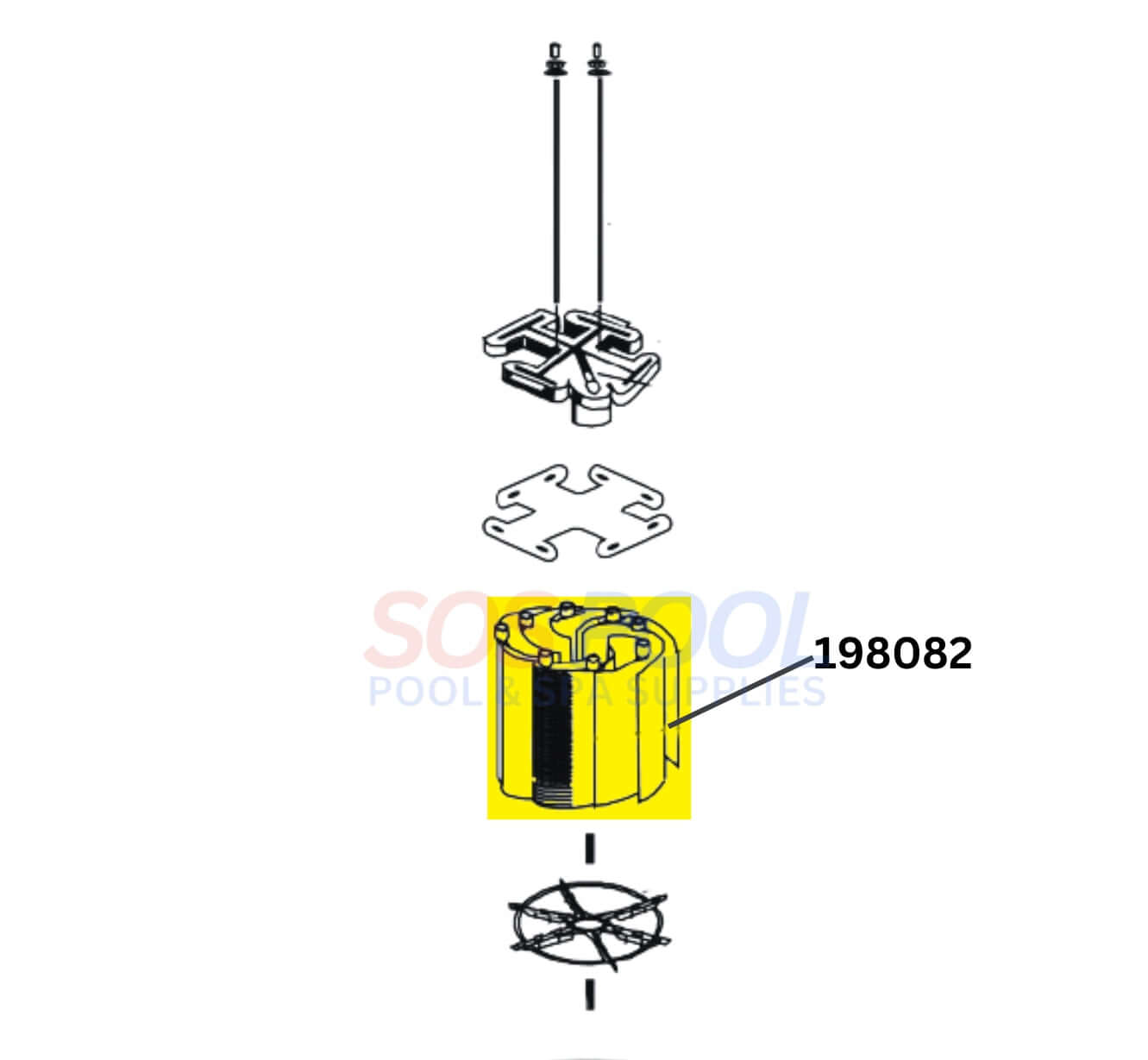 Pentair Replacement Grids diagram for FNS Plus Filter, OEM part 198082, 48 sq ft, SOS Pool supplies.