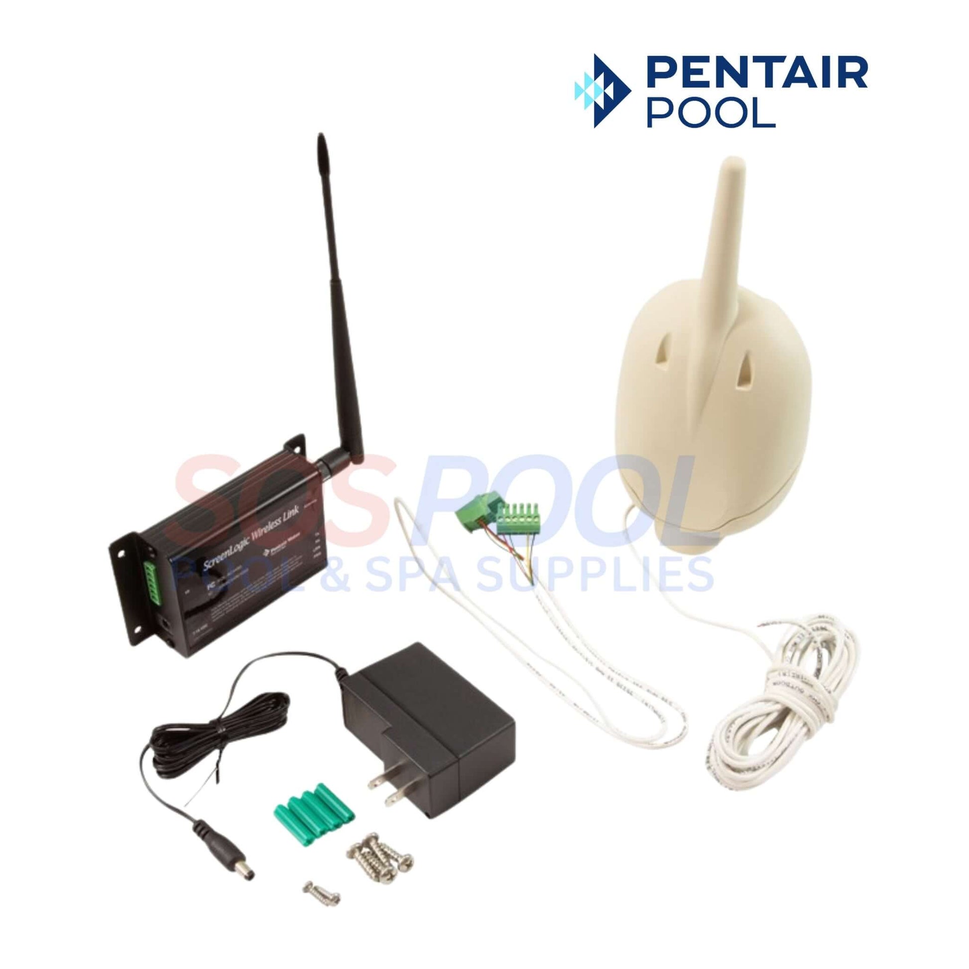 Pentair ScreenLogic2 Interface EC bundle for IntelliTouch & EasyTouch automation systems, includes wireless kit and antenna.
