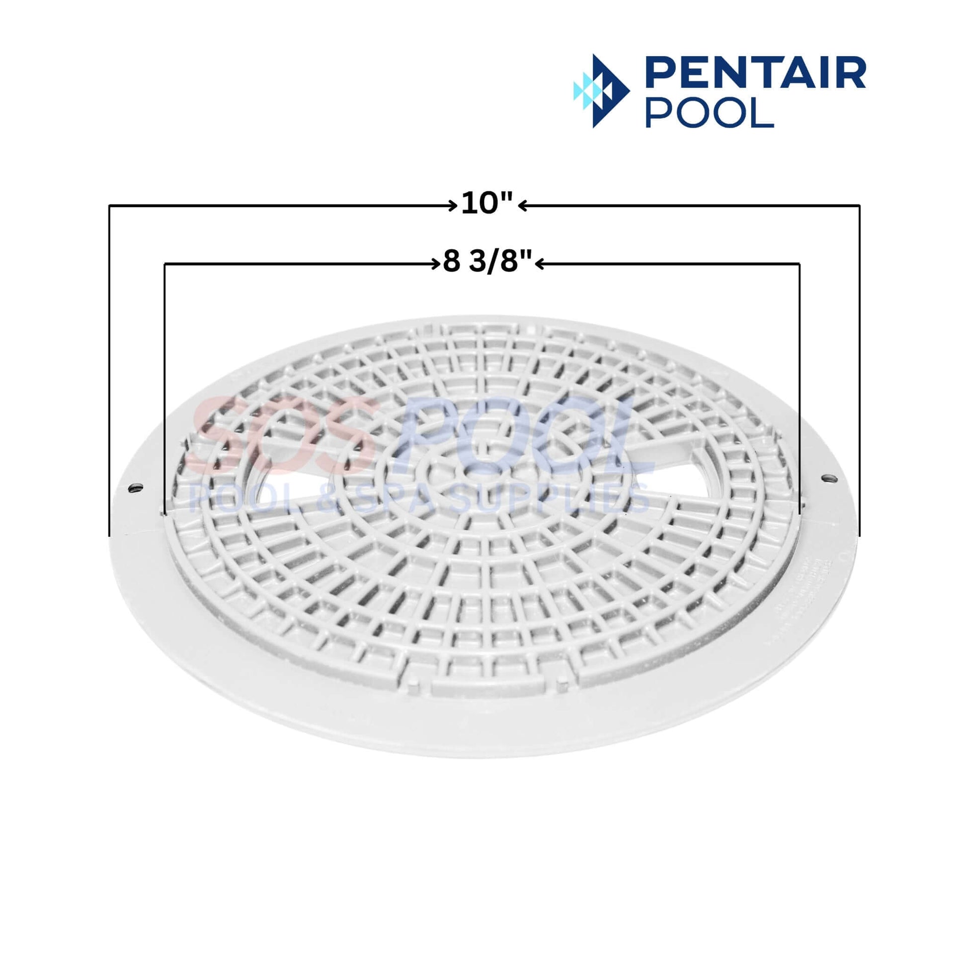 Pentair Pool skimmer lid with dimensions, 10 inches in diameter, designed for efficient pool maintenance and debris control.