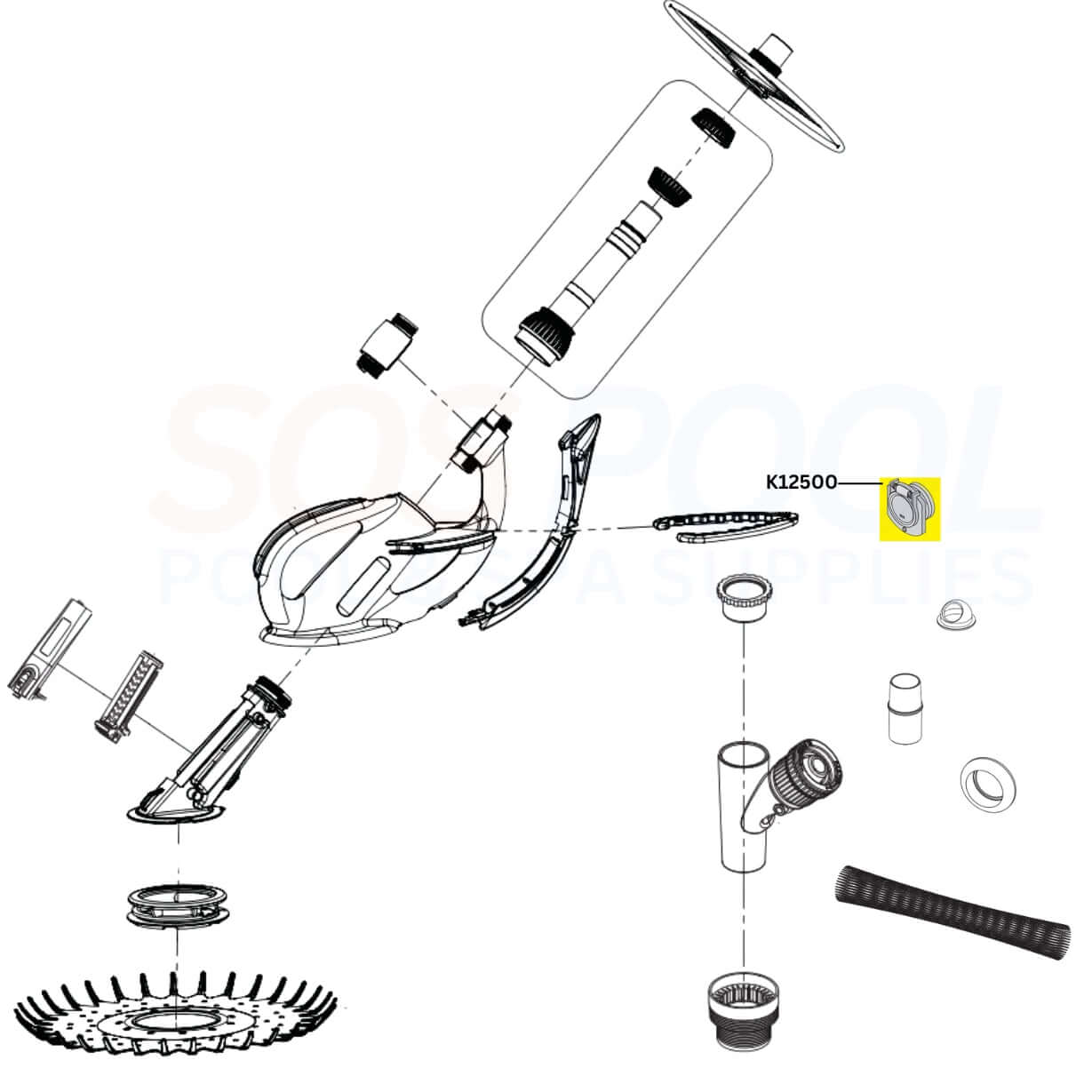 Pentair Snap Lock Wall Fitting K12500 diagram, OEM part for Kreepy Krauly Kruiser Cleaners at SOS Pool Supplies.