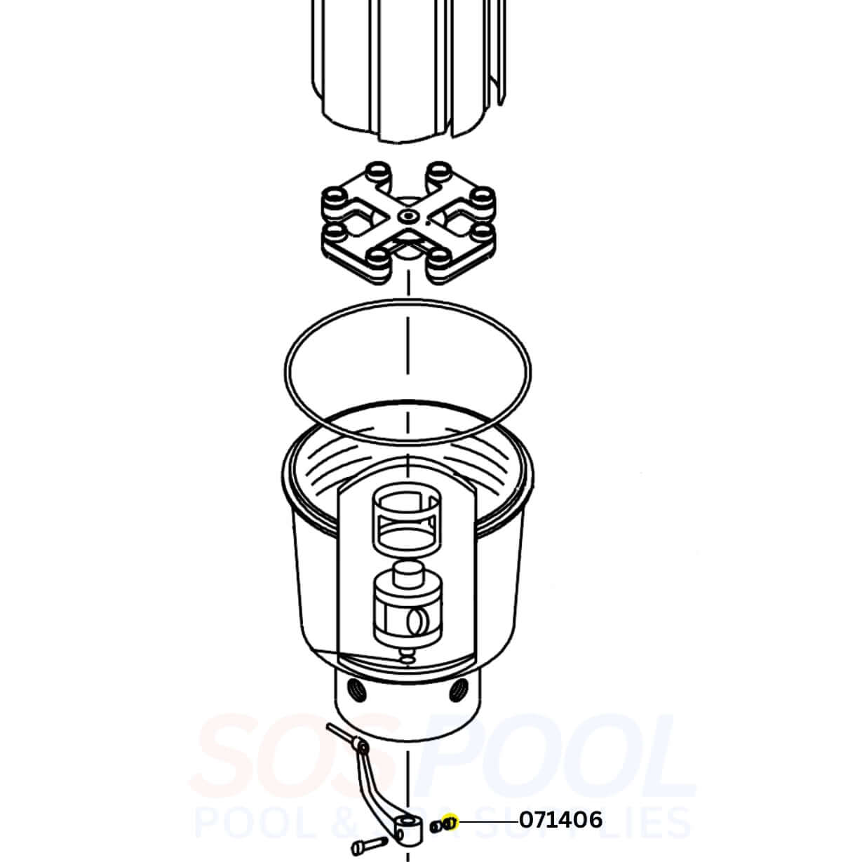 Diagram of Pentair 071406 Stainless Steel Hex Nut assembly for pool equipment by SOS Pool.