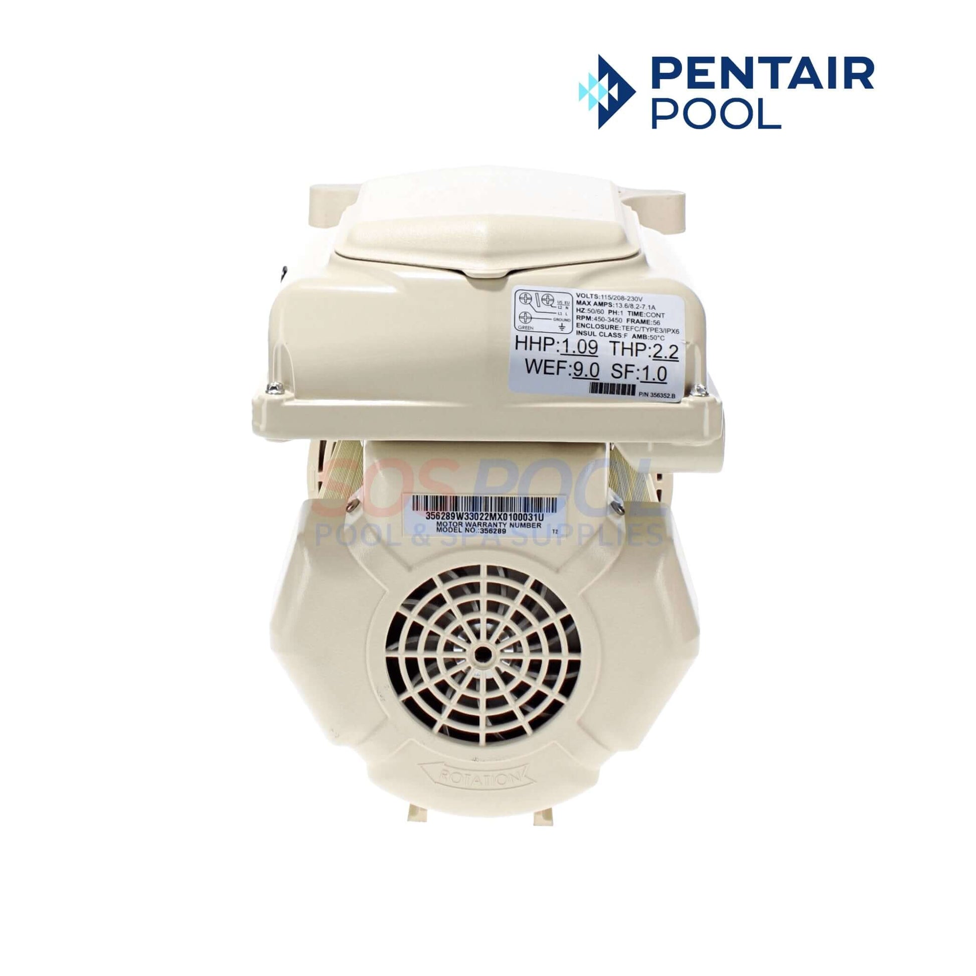 Pentair SuperFlo 1.5 HP Variable Speed Pump, 115V/208V, energy-efficient for standard pools, SOS Pool.
