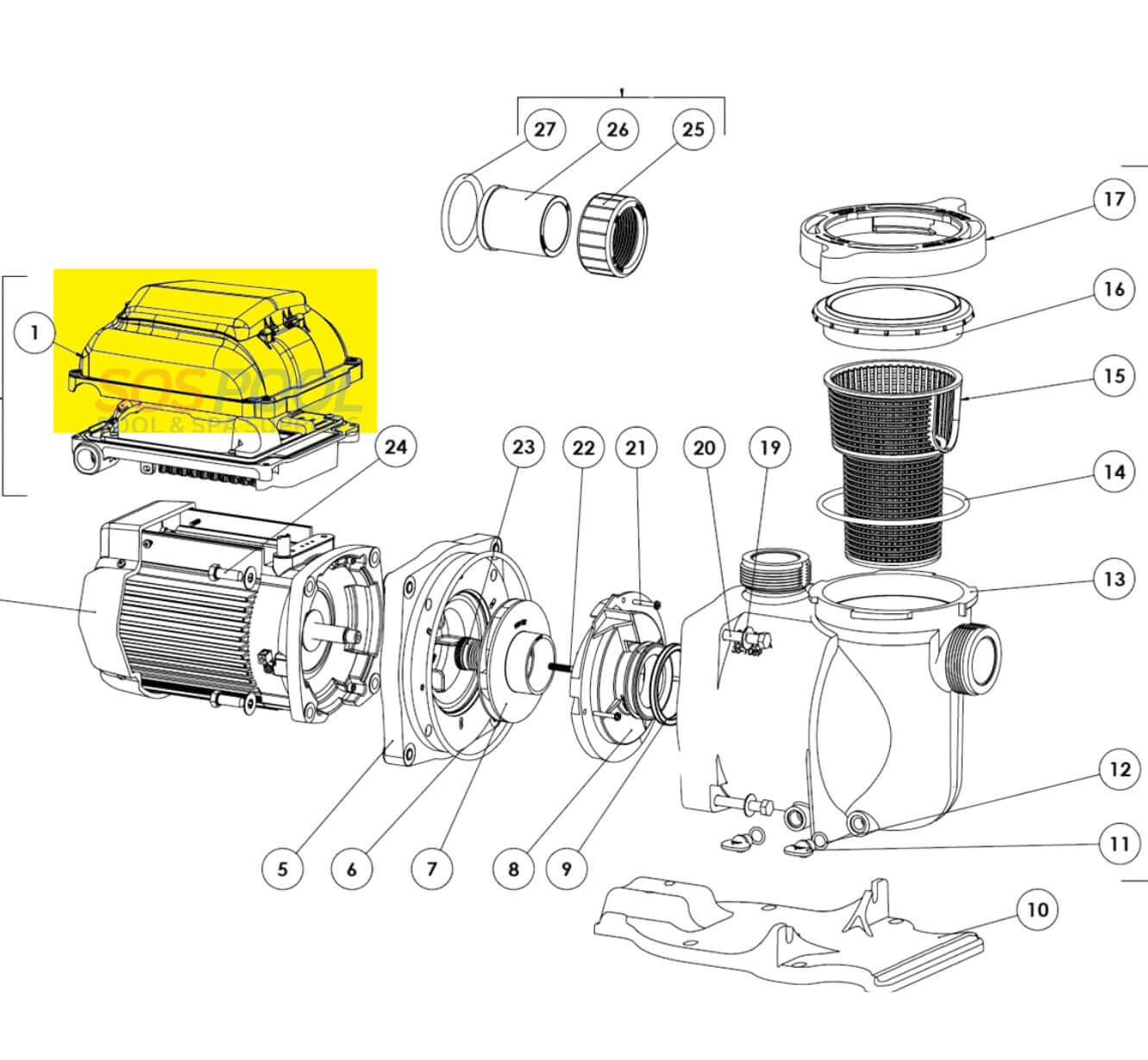 Diagram of Pentair SuperFlo & WhisperFlo VS/VST motor drive assembly 356282, including essential components for installation.
