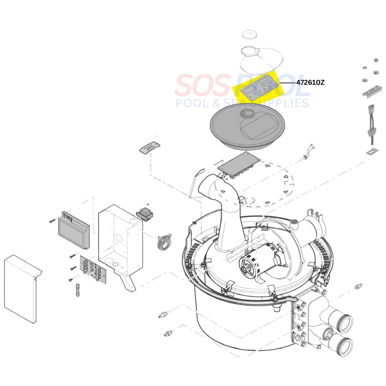Pentair Switch Membrane Pad 472610Z diagram for MasterTemp Max-E-Therm heaters. SOS Pool supplies.