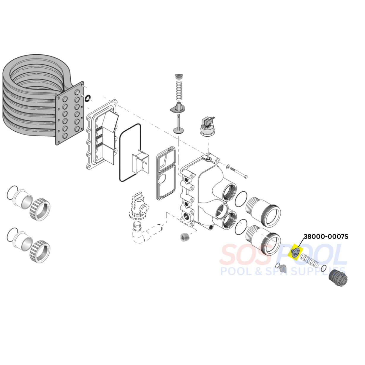 Pentair Thermal Regulator parts diagram, 38000-0007S, for MasterTemp and Max-E-Therm heaters by SOS Pool.