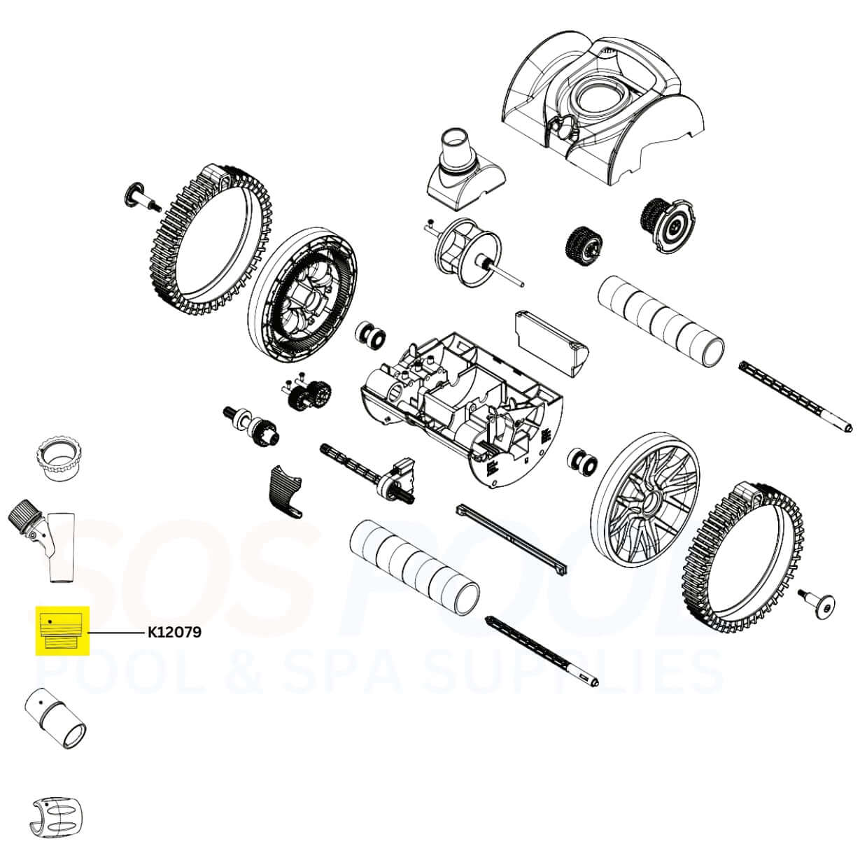 Pentair K12079 Threaded Compression Adapter diagram for Rebel, Kreepy Krauly cleaners at SOS Pool, ensuring secure suction.