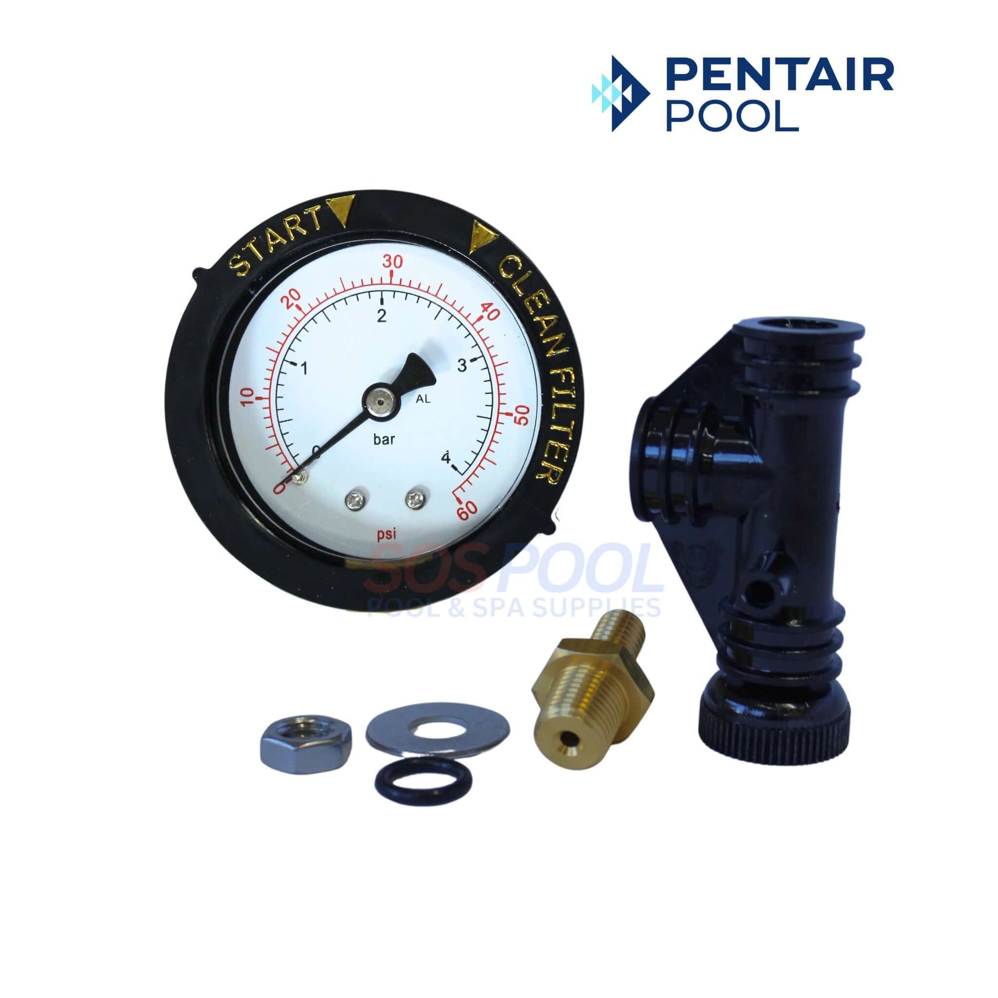 Pentair TR100 pressure gauge and valve assembly for pool filtration system by SOS Pool.