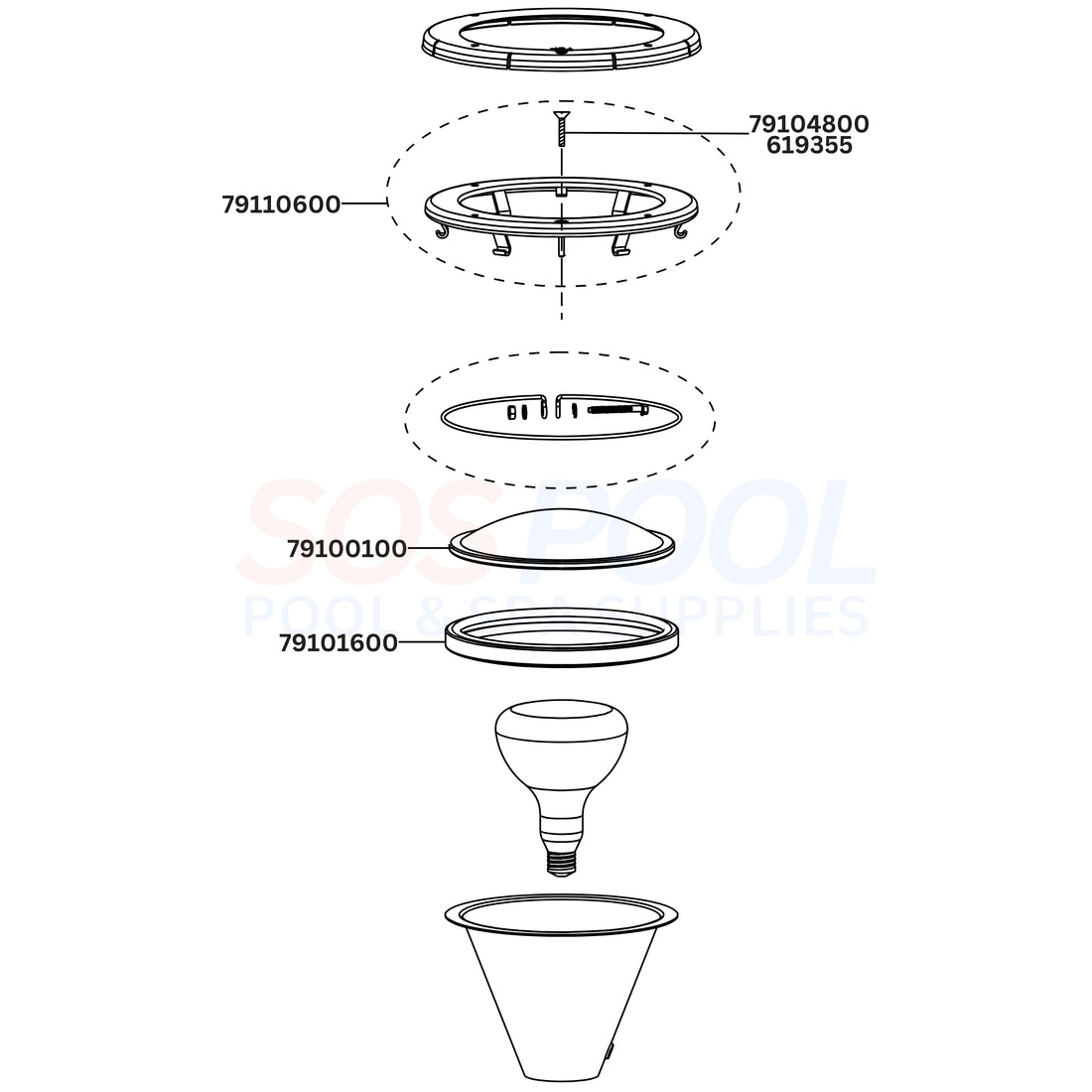 Pentair AmerLite Underwater Incandescent Pool Light Diagram & Part List
