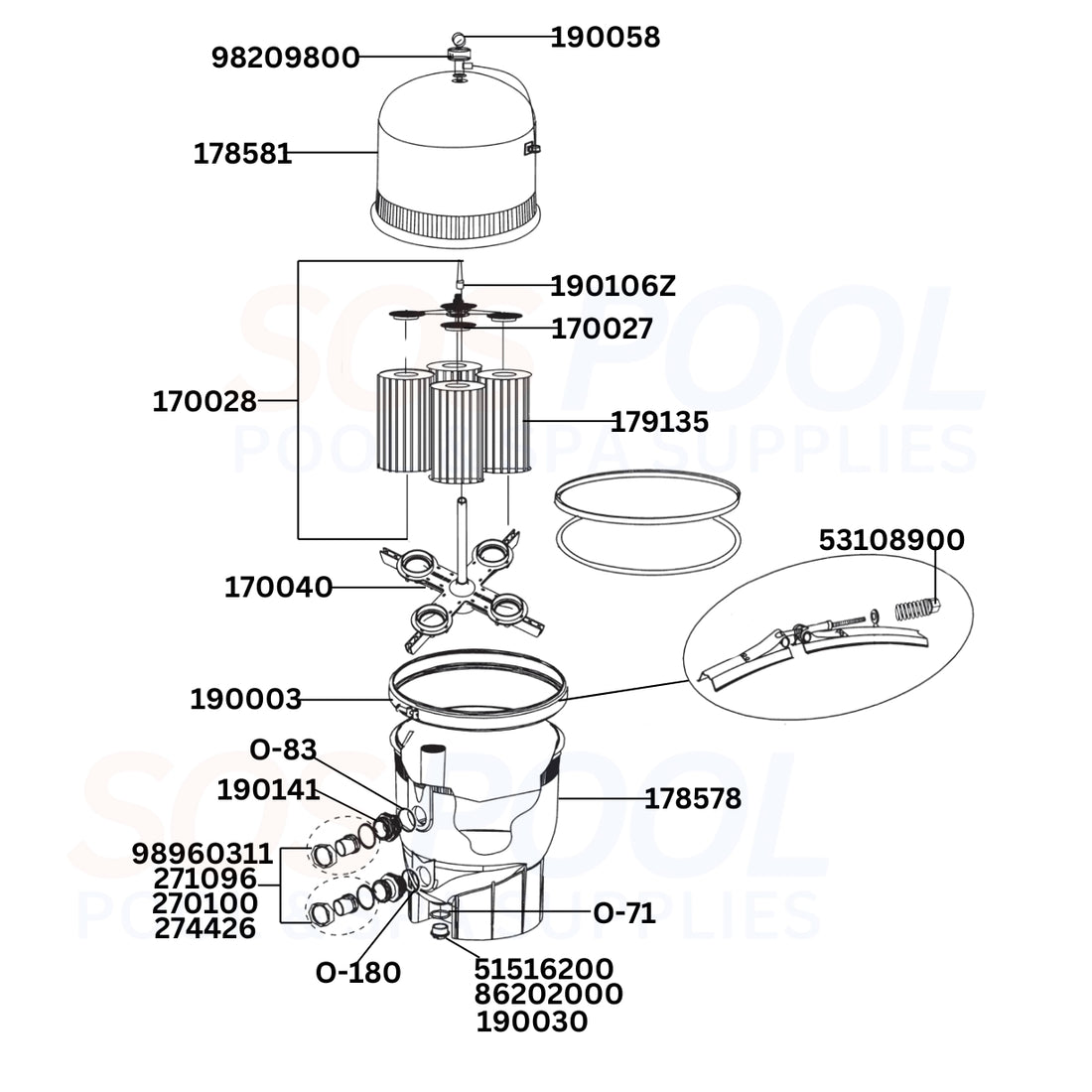 Pentair Clean & Clear Plus 420 160301 Filter Diagram & Part List