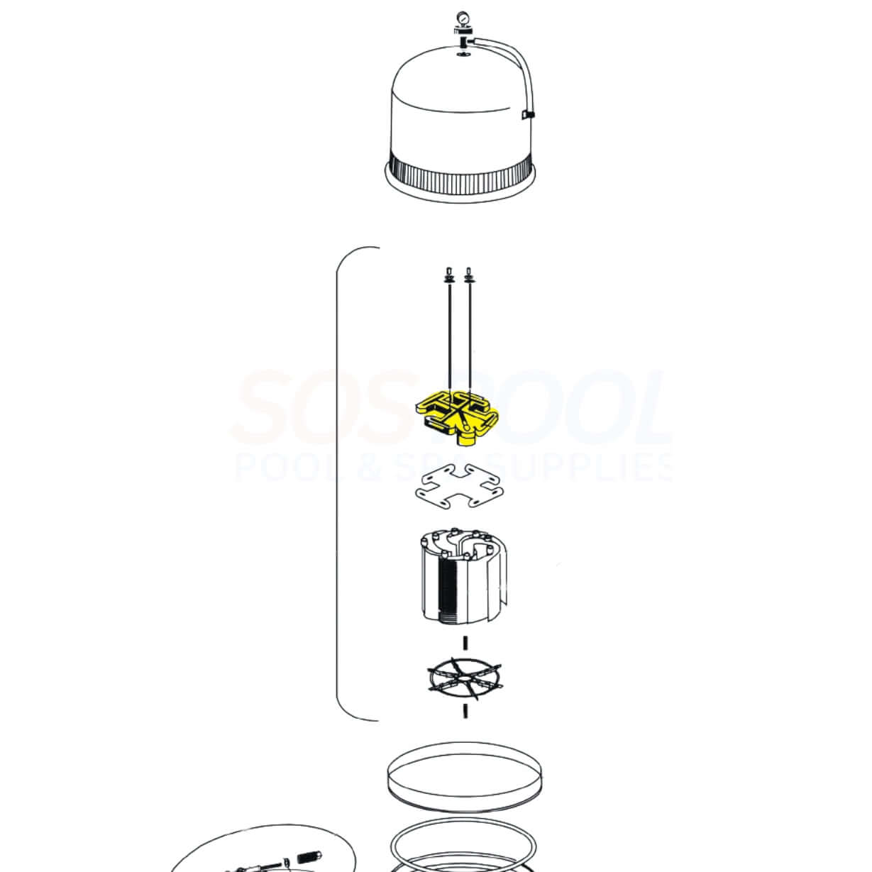 Diagram of Pentair Manifold Grid with Air Relief for Nautilus Filters, compatible with NSP36, NSP48, NSP60, NSP72. SOS Pool.