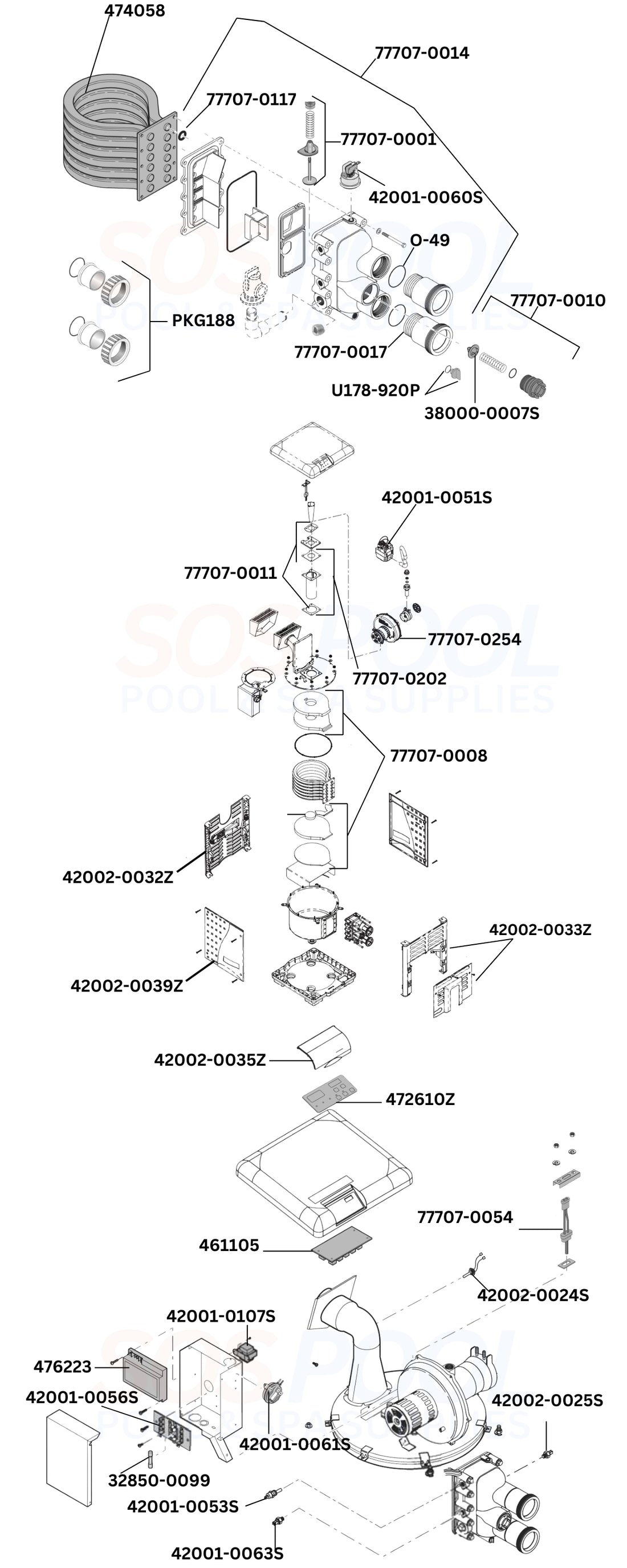 Pentair MasterTemp 200 460730 Heater Diagram & Part List