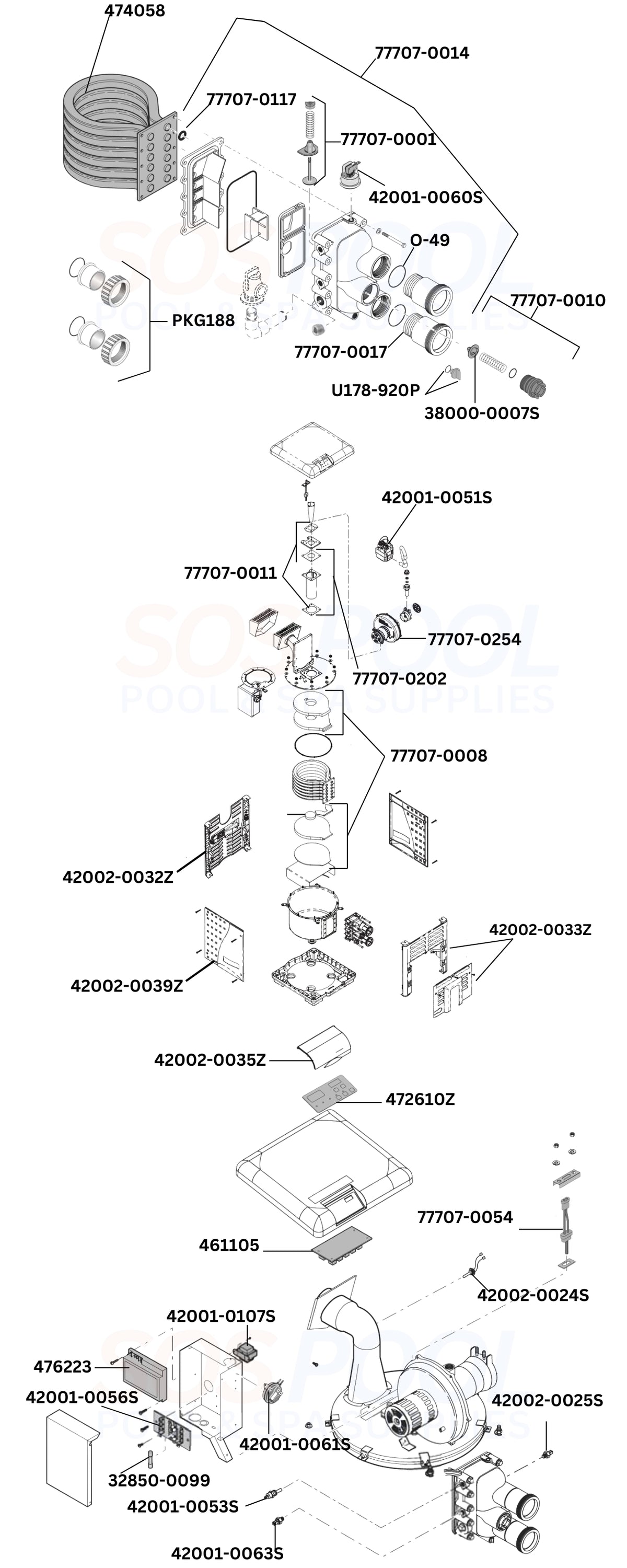 Pentair MasterTemp 200 460730 Heater Diagram & Part List