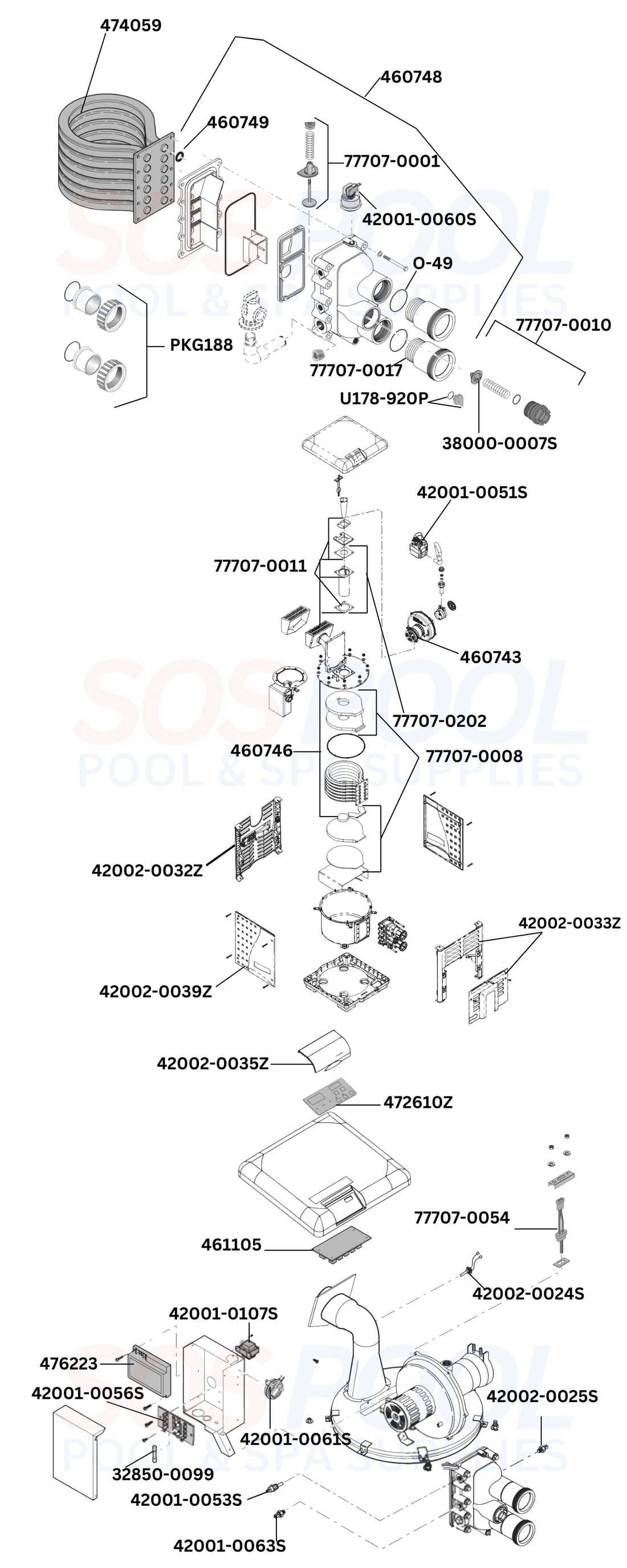 Pentair MasterTemp 250 460732 Heater Diagram & Part List