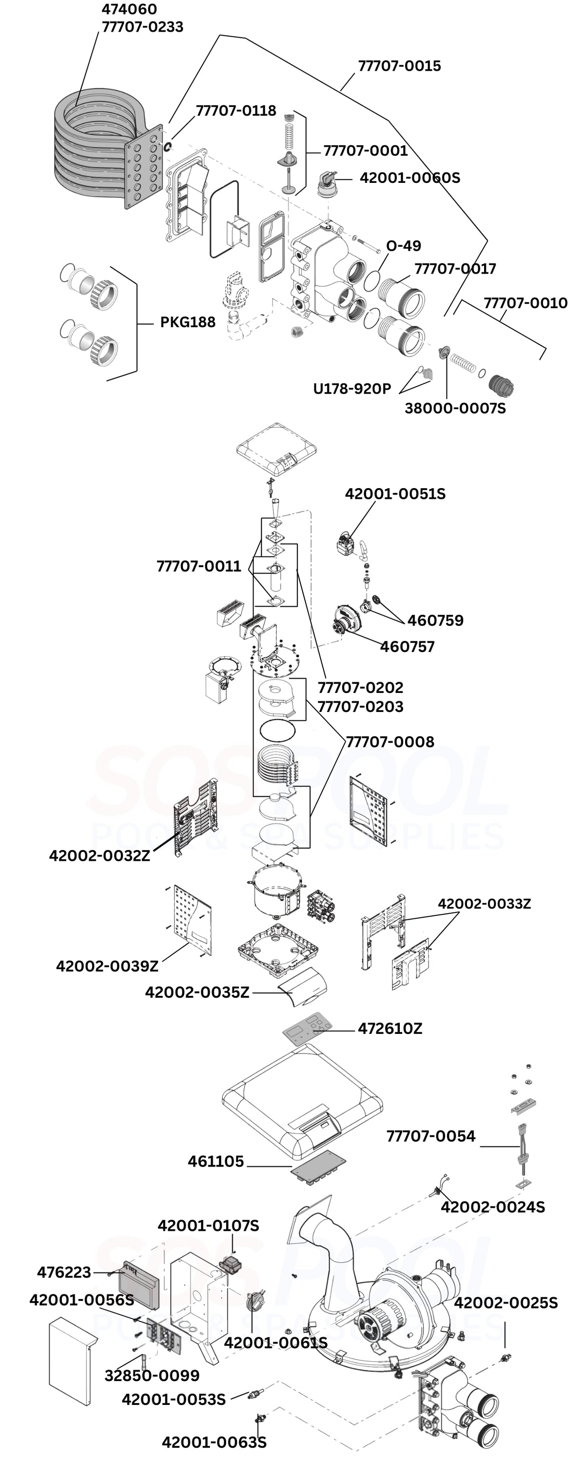 Pentair MasterTemp 300 460734 Heater Diagram & Part List
