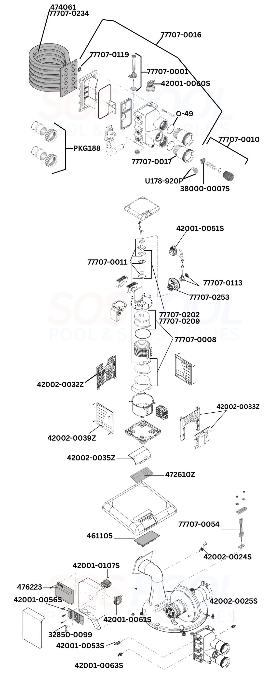 Pentair MasterTemp 400 460736 Heater Diagram & Part List