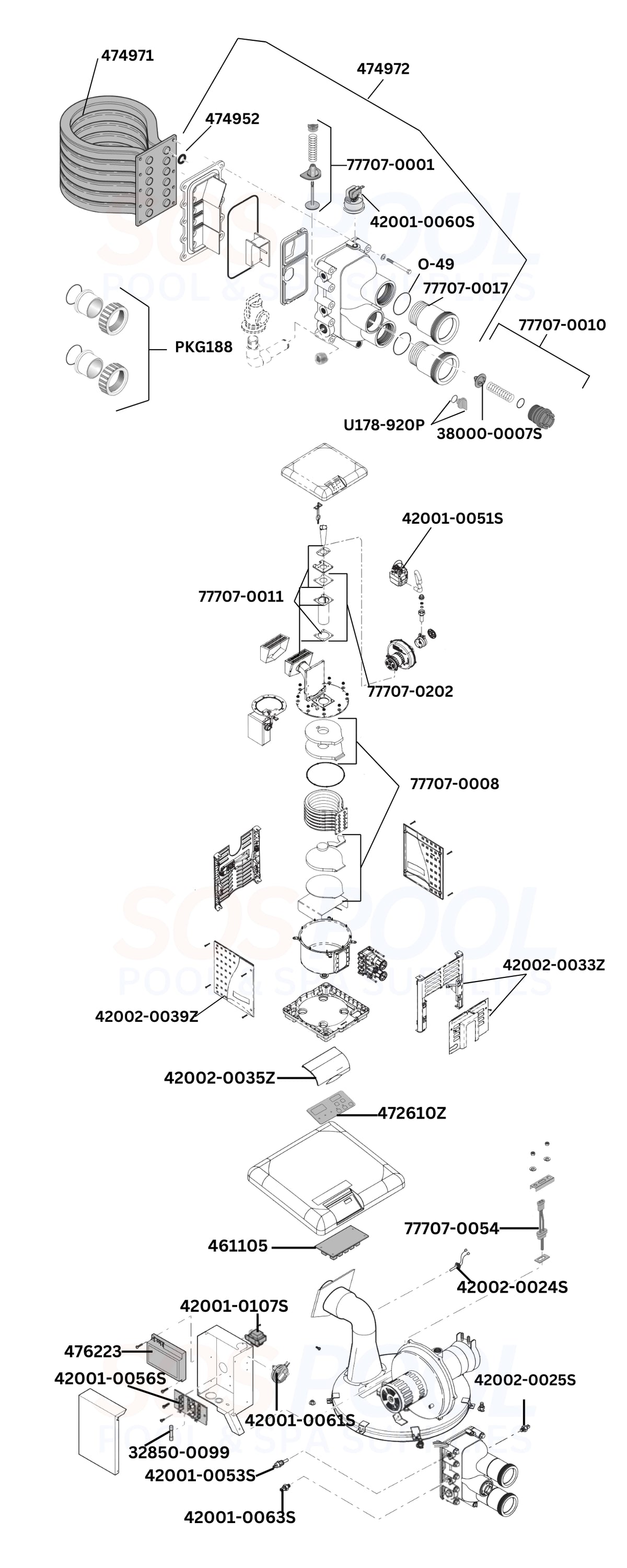 Pentair MasterTemp 125 461059 Heater Diagram & Part List