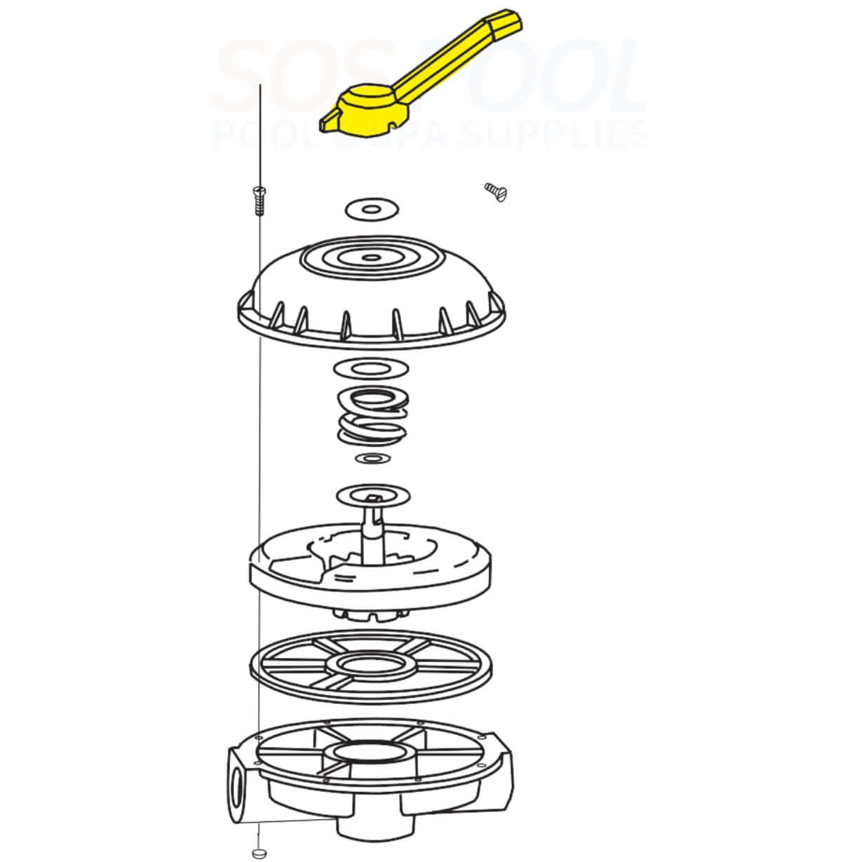 Pentair Valve Handle for HiFlow Multiport Valves 272520, essential for filter, backwash, rinse, waste settings | SOS Pool Supplies