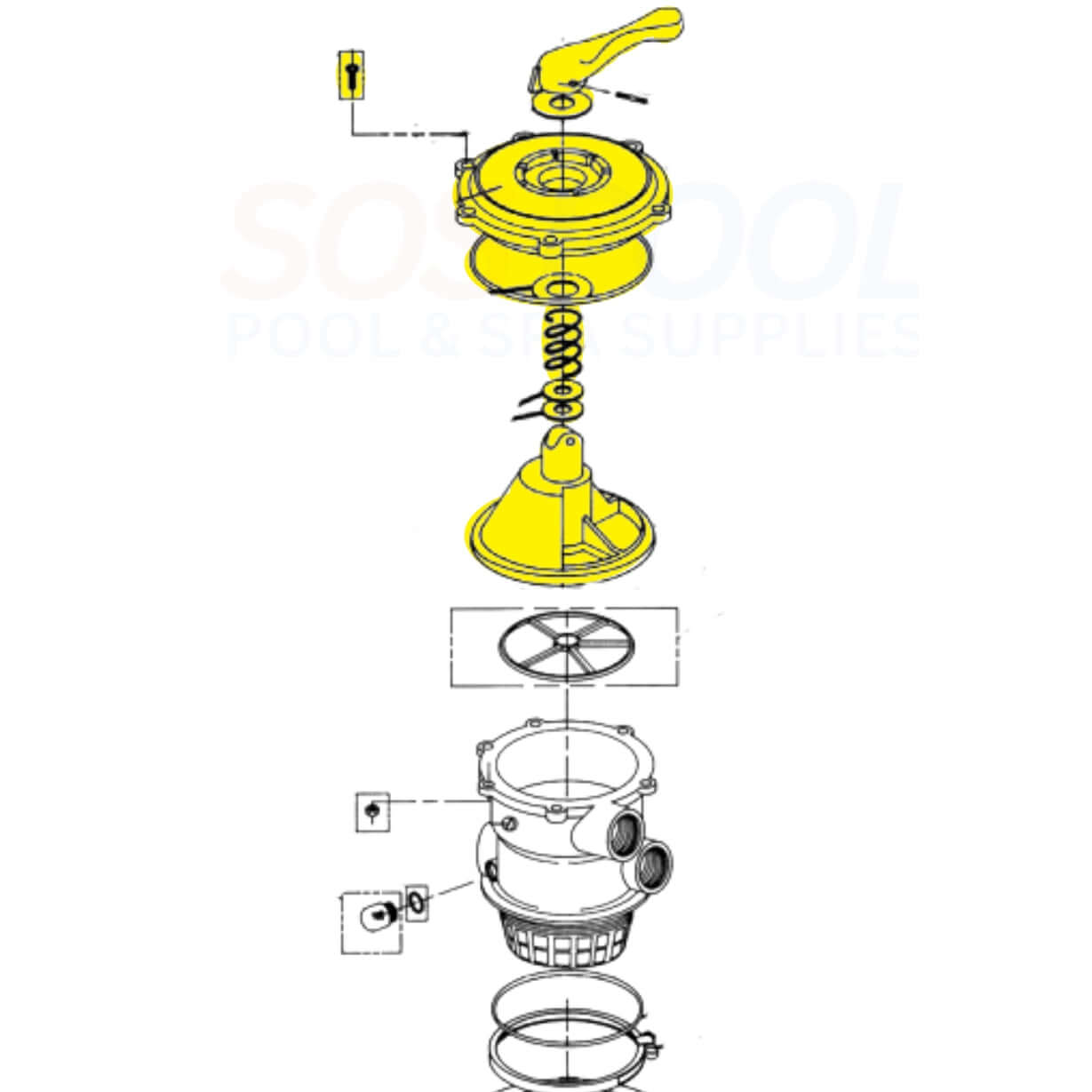 Pentair Valve Top Assembly for Sta-Rite 6-Position Valves 272568Z by SOS Pool, diagram showing components and assembly.
