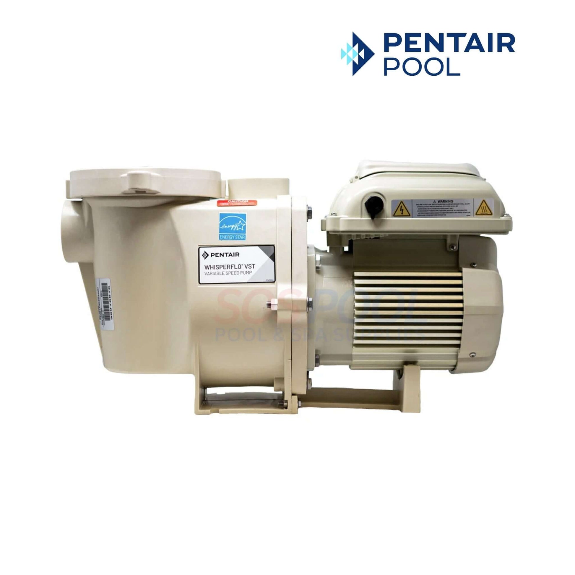 Pentair WhisperFlo VST Variable Speed Pump 011533, beige, side view, energy-efficient for swimming pools, SOS Pool supplies.