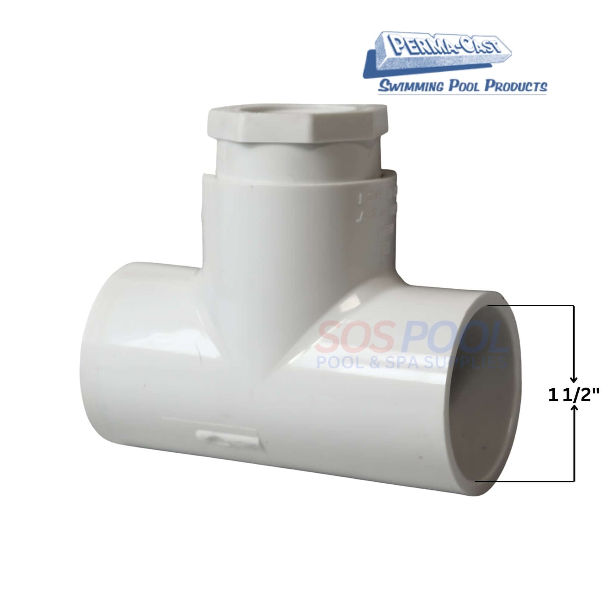 Perma-Cast 1.5" Plumbing Kit | 08KIT-15 PVC T-fitting shown angled, ideal for SOS Pool installations and swimming pool parts.